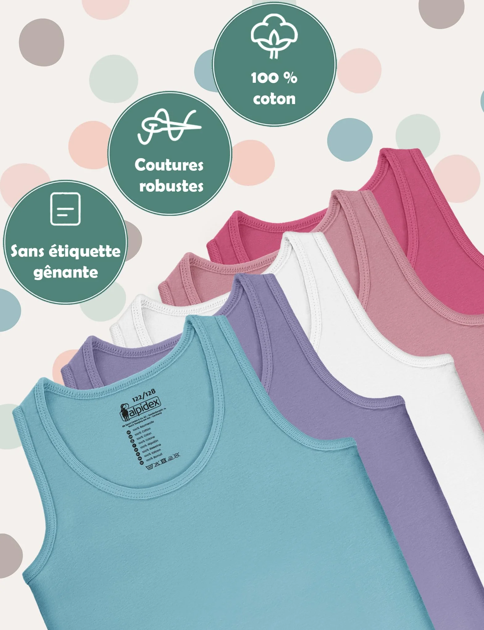 ALPIDEX Lot de 5 Maillots de Corps Filles 100% Coton Débardeur Enfant