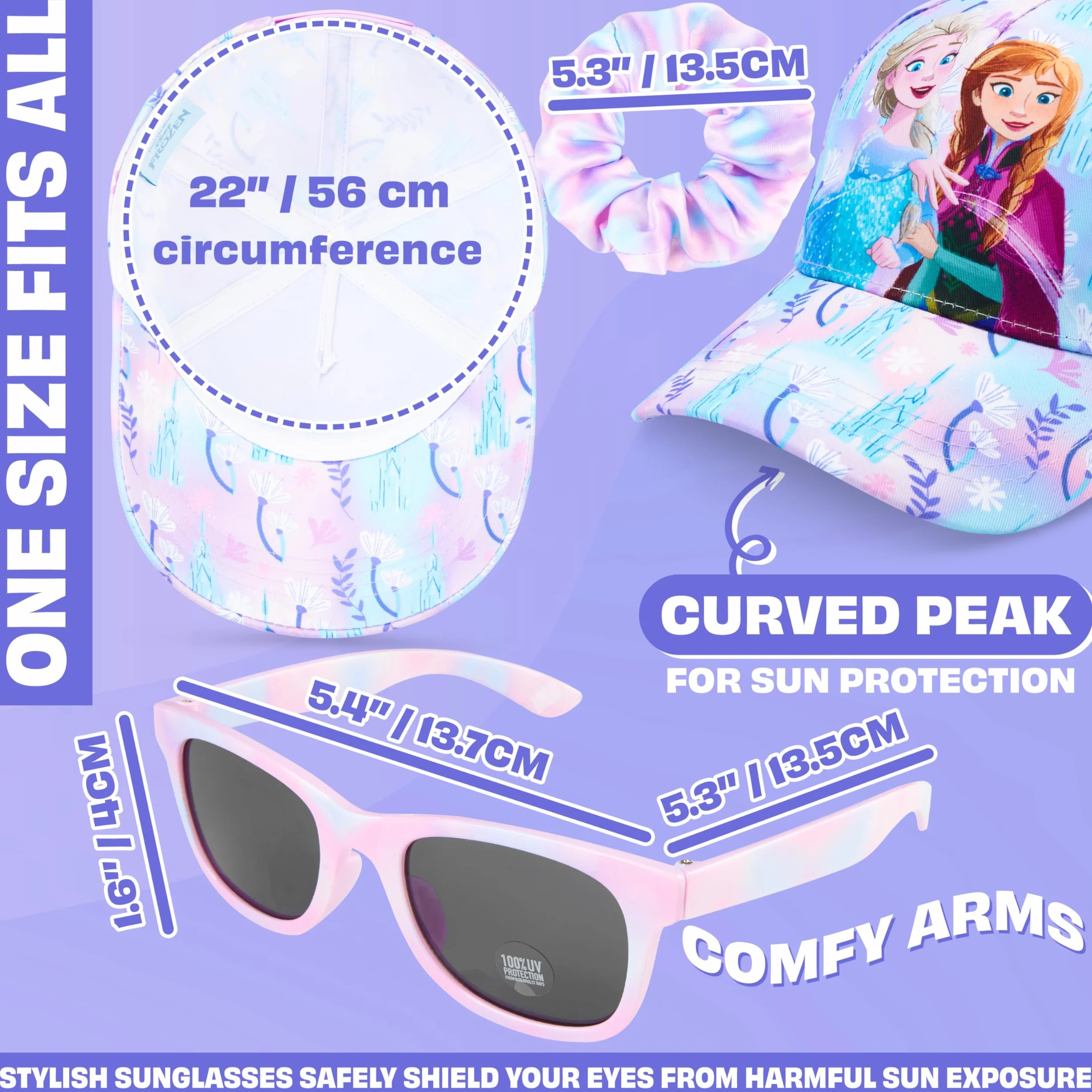Casquette Fille Disney Princesse Pat Patrouille Reine des Neiges Minnie Mouse Lunettes de Soleil Chouchou Set