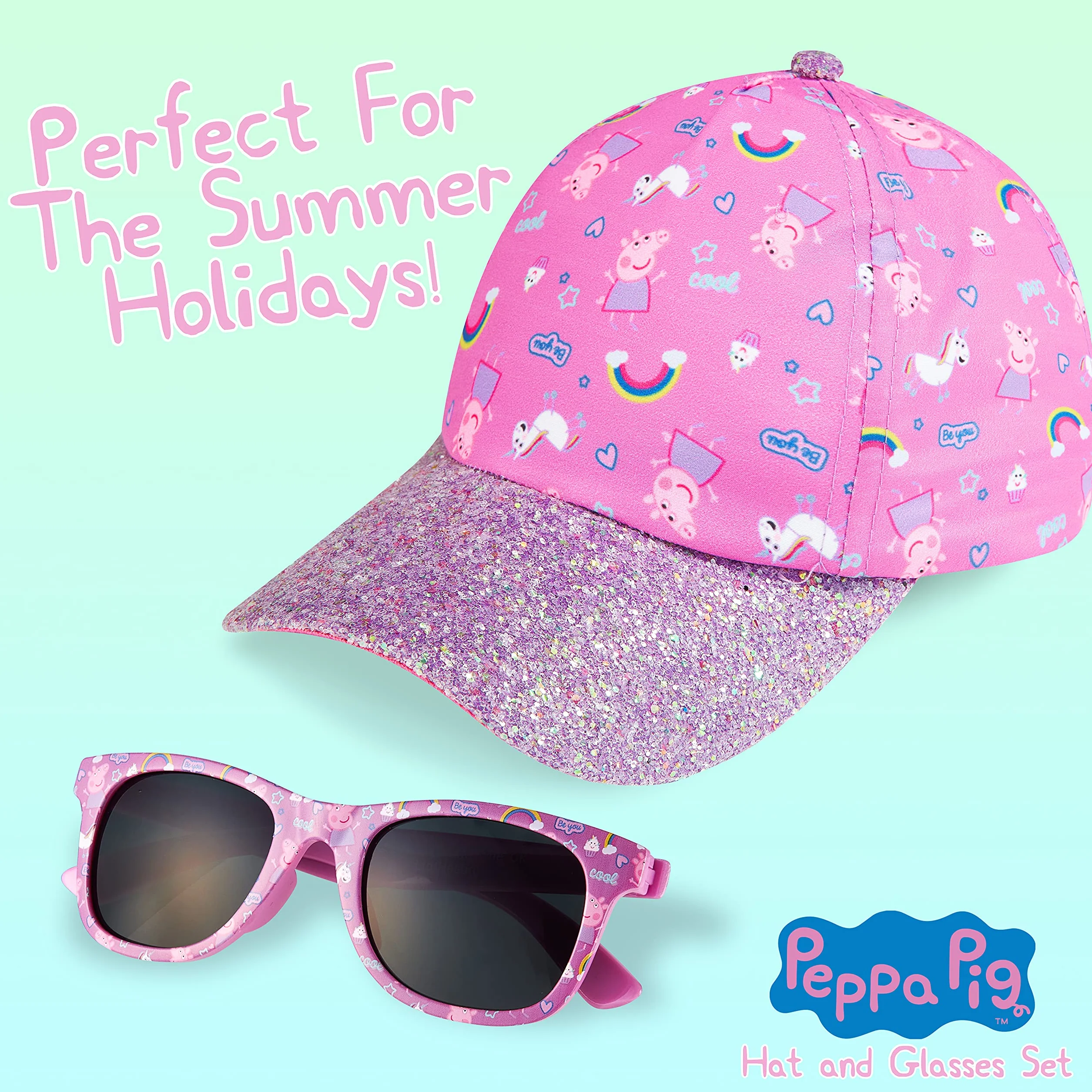 Peppa Pig Casquette Enfant Fille Lunettes de Soleil UV400 Baseball Brillante Accessoires Été