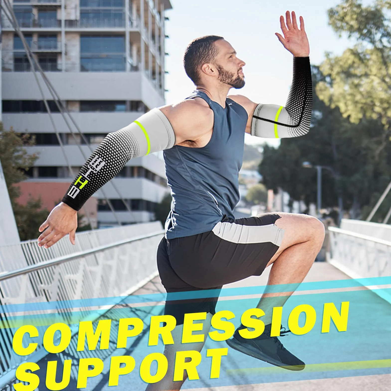 beister Manchettes de Bras UPF 50+ Anti-UV Protection Manchons de Refroidissement Antidérapants Sport Compression