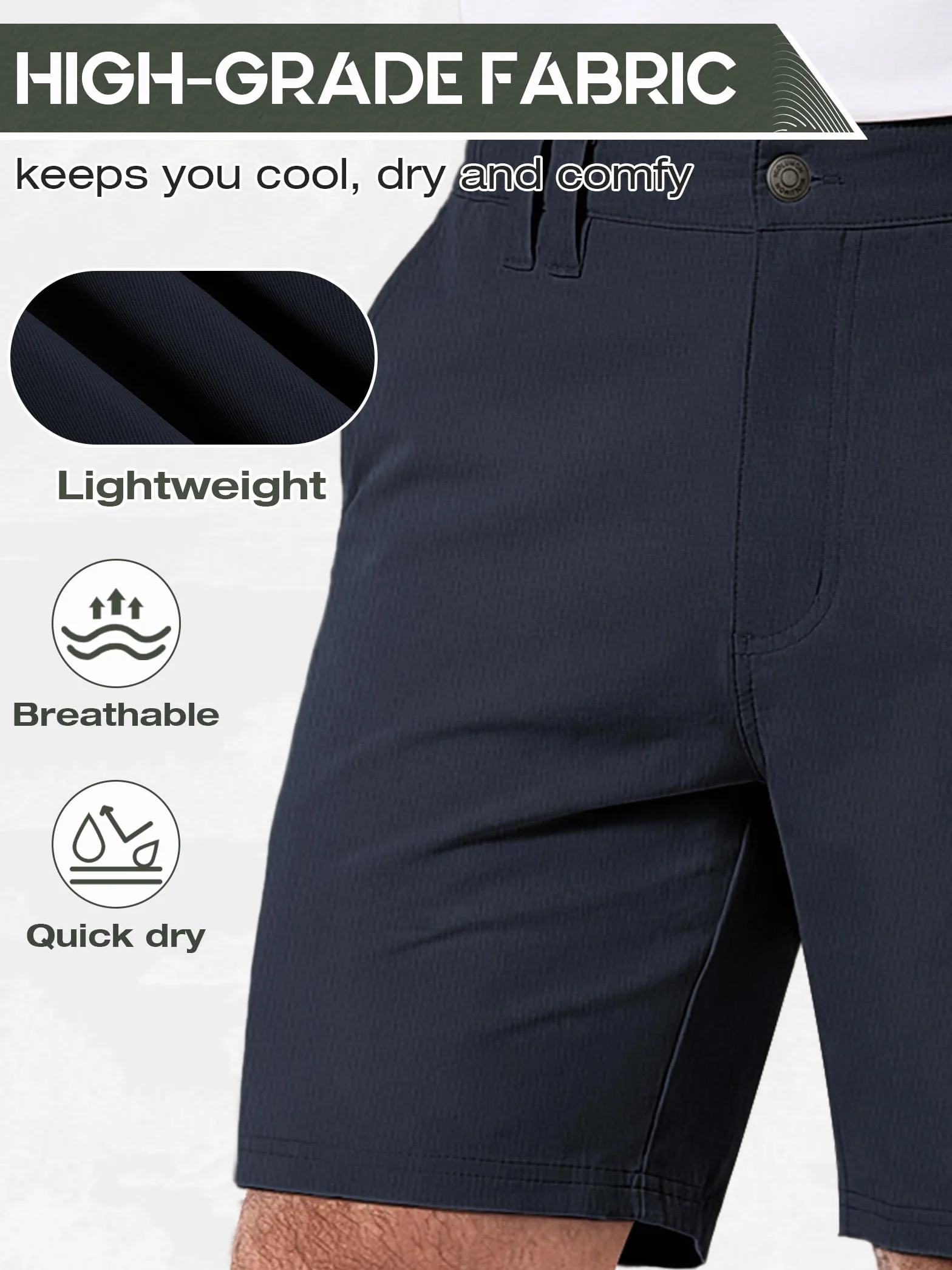 IGOLUMON Short de Golf Homme Chic Bermuda Sport Stretch Taille Élastique Invisible