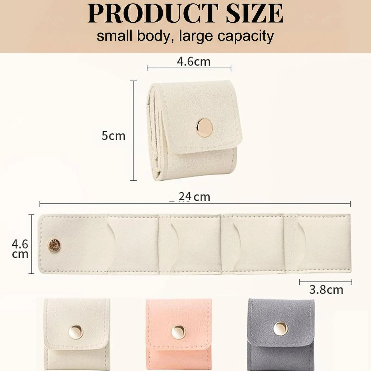 BAUCH 3 pièces boîtes à bijoux de voyage avec boucle, Rose + Beige + Gris