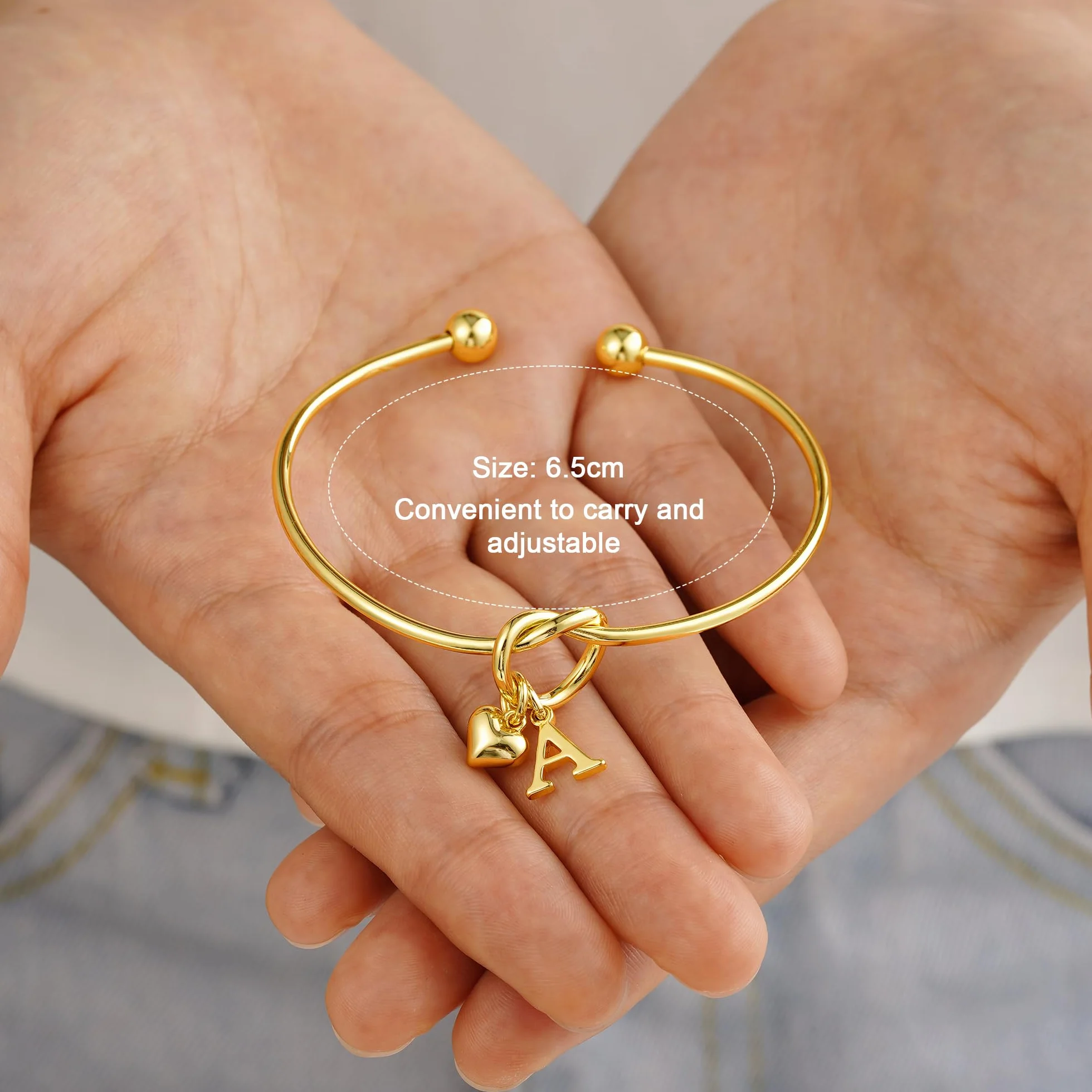 TINGN Bracelet avec initiale en or pour femme plaqué or 14 carats cœur personnalisé nœud d'amour
