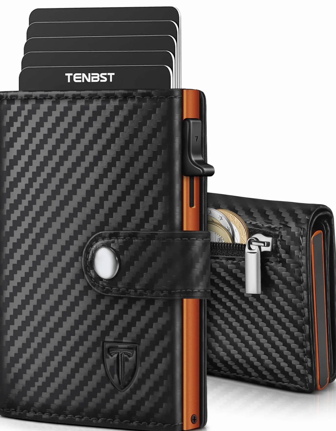 Portefeuille Homme Fibre de Carbone RFID Blocage Noir Orange