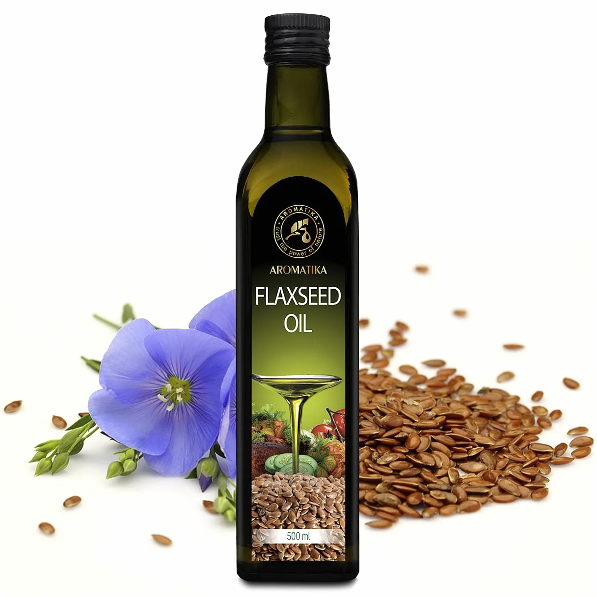 Huile de Lin 500ml - Huile de Graines de Lin Culinaire - Végétalien Pressé à Froid Vierge - Huile de Cuisine Alimentaire - Huile Comestibles pour Salade, Vinaigrettes, Assaisonner Entrées & Plats