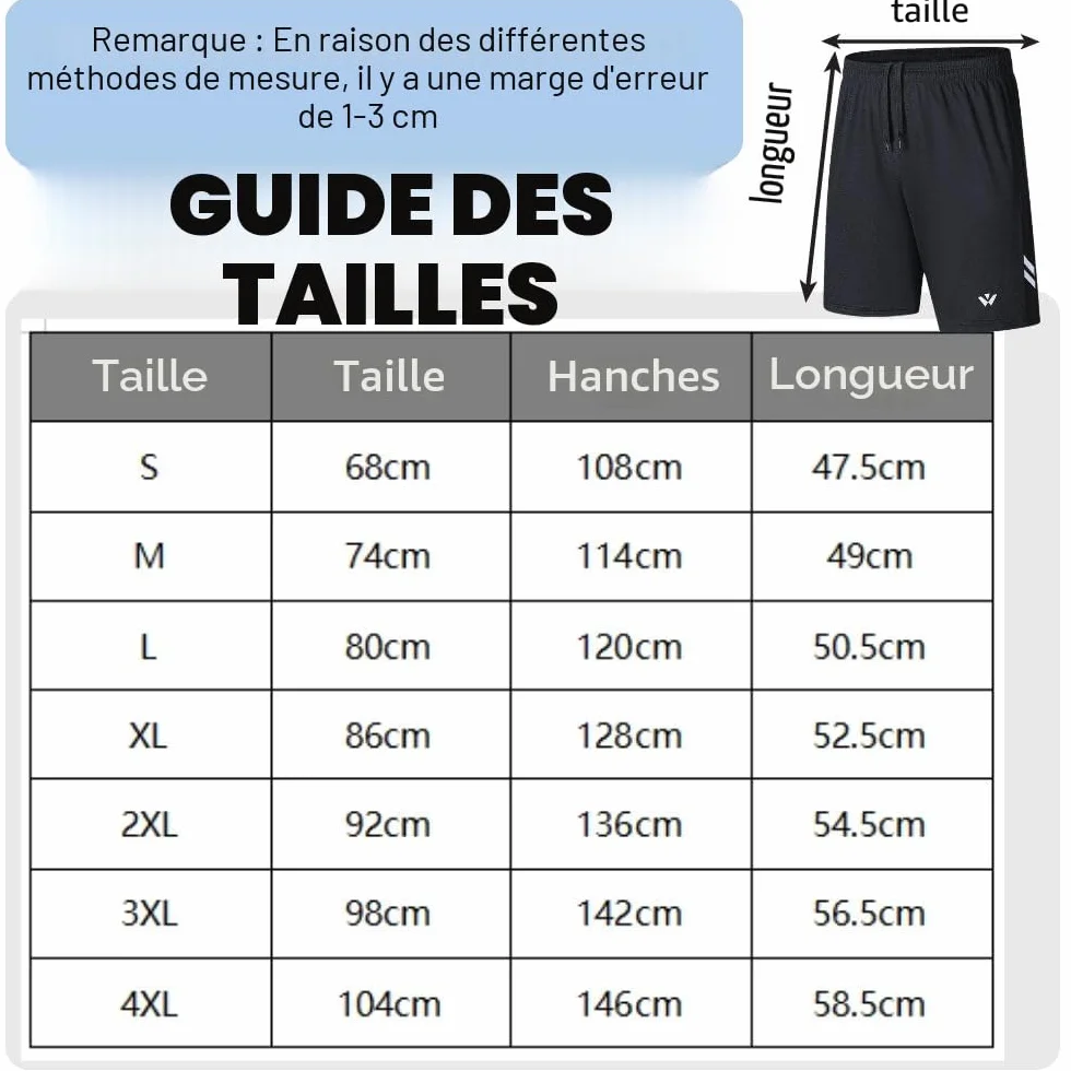 Shorts de sport pour homme avec poches taille élastique séchage rapide lot de 5