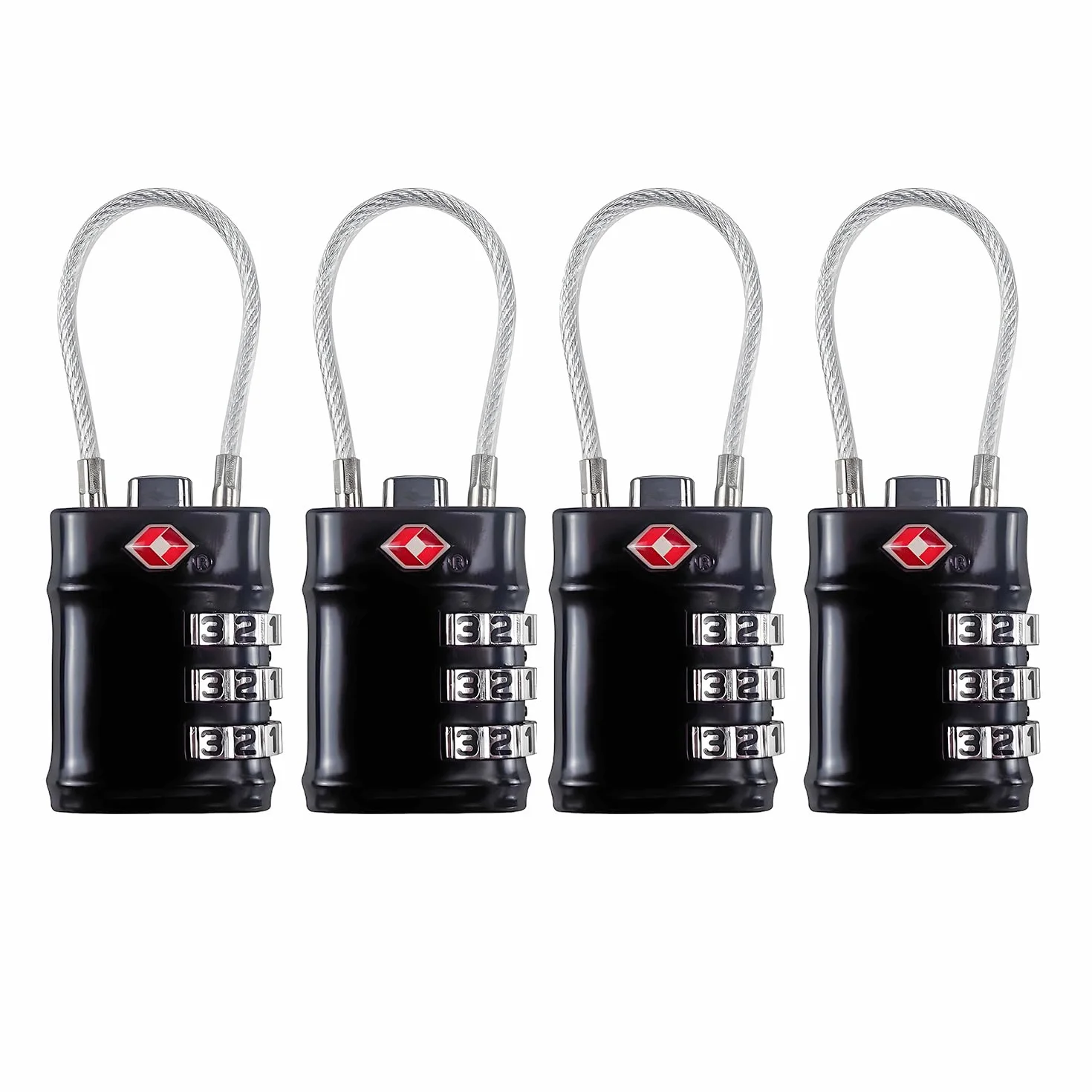 QUMOX Cadenas à câble TSA - Cadenas à combinaison 3 chiffres - Cadenas de voyage pour valise, alliage, noir