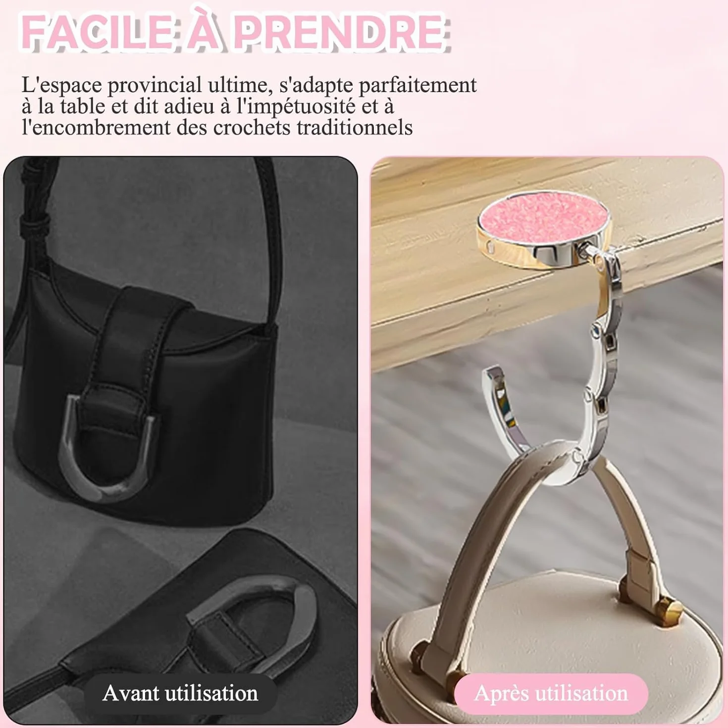 Scettar 5 Pièces Accroche Sac à Main pour Table Pliable Antidérapant Porte Sac