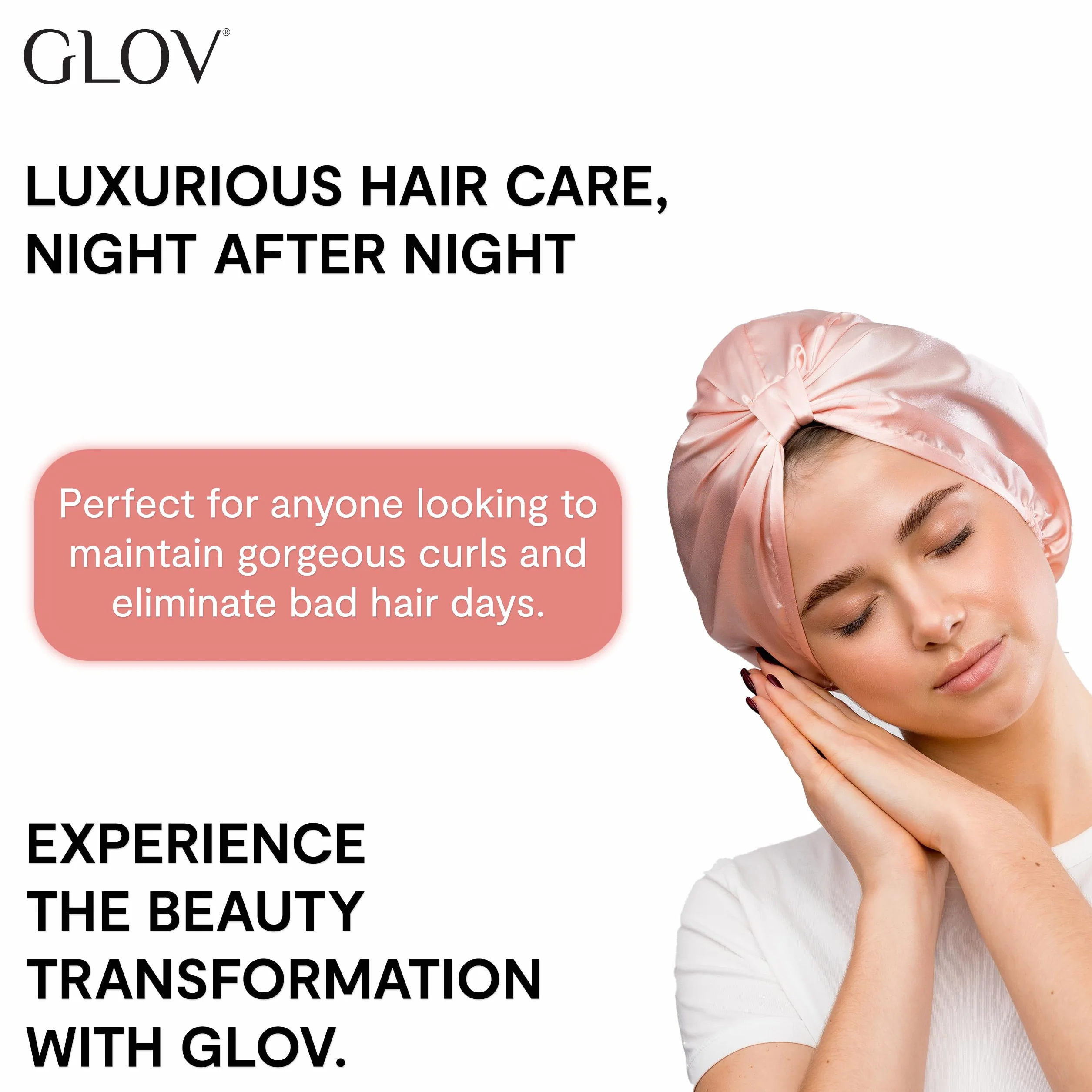Glov Bonnet de Nuit Satin pour Cheveux Bouclés en Soie Protection Frizz