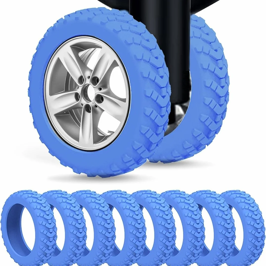 Housses de Protection de Roue de Bagage Silicone, 8 Pièces, Réduction du Bruit, Résistant à l'usure Bleu