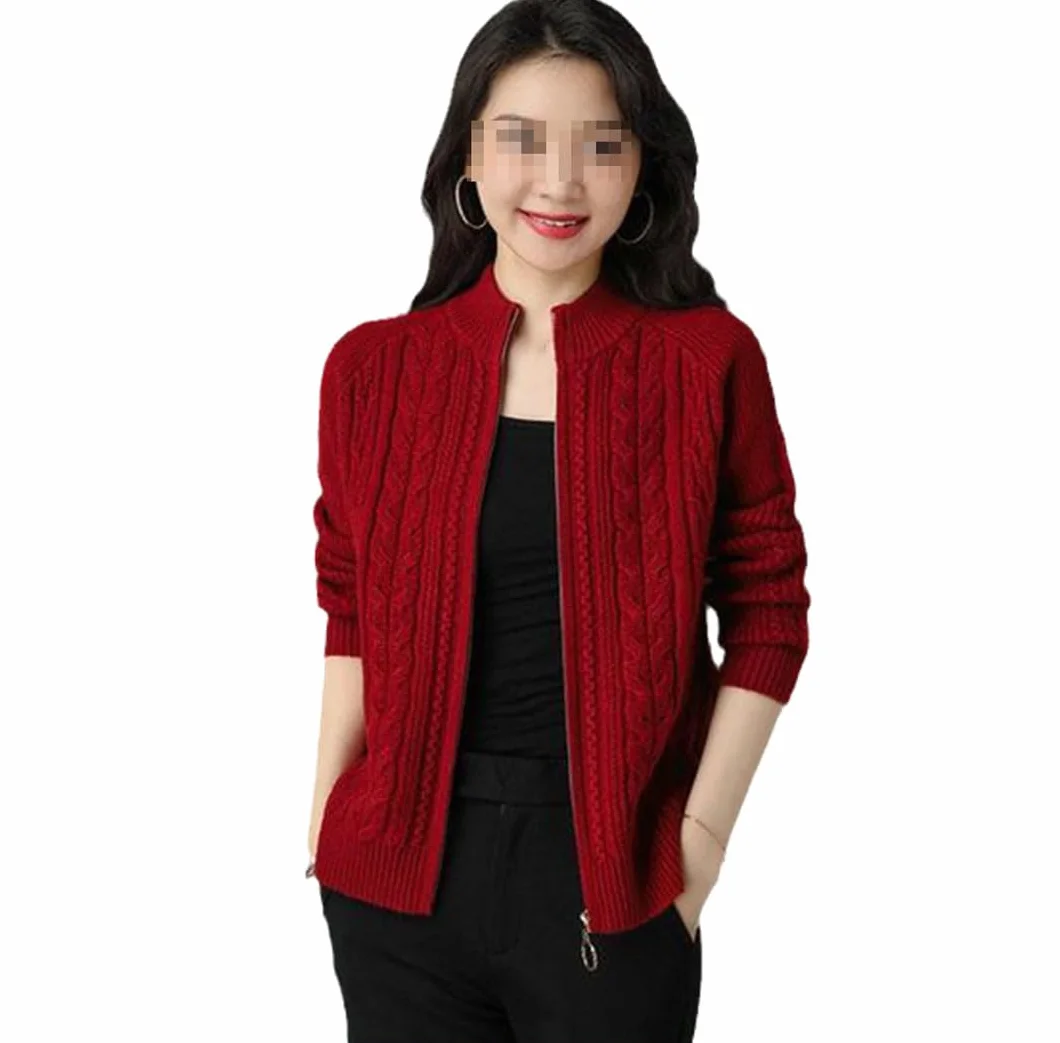 Cardigan Tricoté Femmes Demi-Col Haut Fermeture Éclair Manches Longues