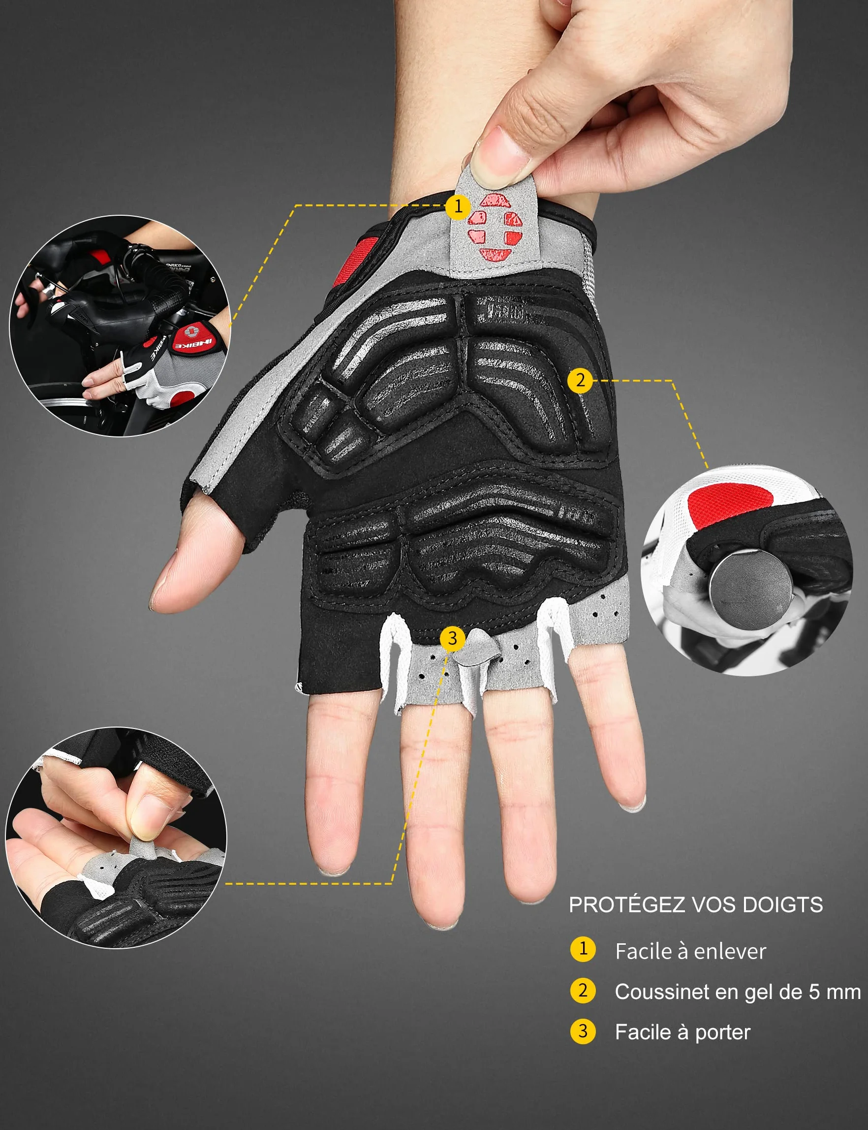 INBIKE Gants Cyclisme Demi-Doigts VTT 5mm Gel Rembourrés Anti-Choc Respirant Été