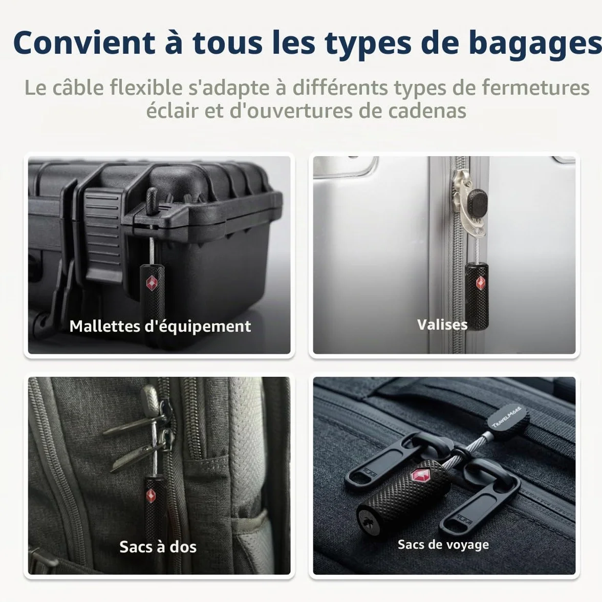 Lot de 4 Cadenas TSA à Clé pour Valise Antivol Bagages Voyage Noir