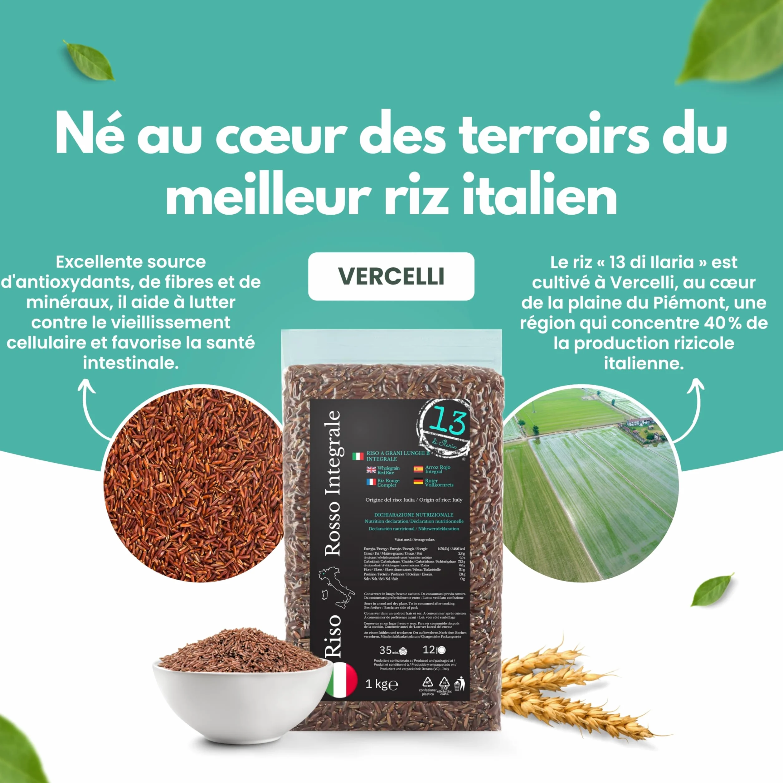 Riz Rouge Italien Complet – 2 kg (2 x 1 kg) – Riche en Fibres et Antioxydants – Sans Gluten – Idéal pour Salades et Accompagnements Sains – Piémont | 13 di Ilaria