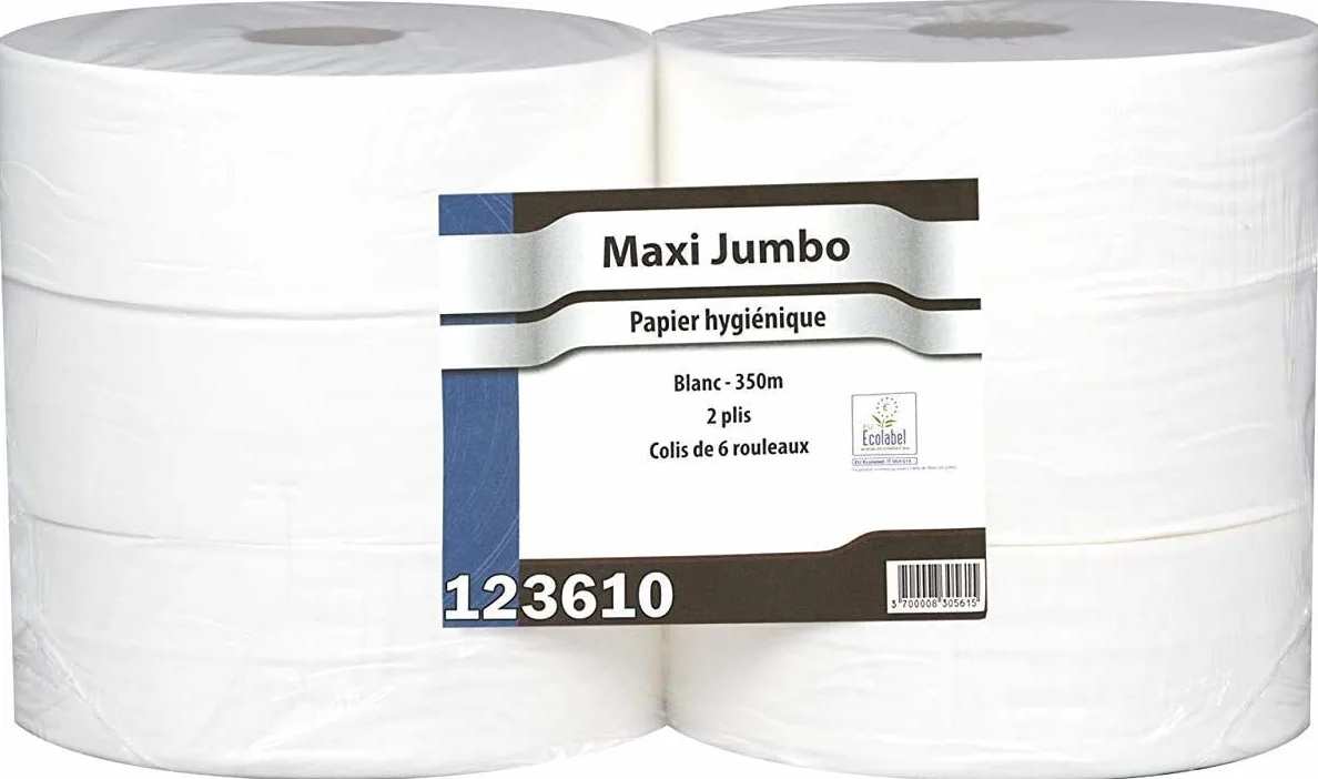 Papier Hygiénique Maxi Jumbo - Pure Ouate Blanche 2x17g/m² - Pack De 6 Rouleaux - T320 Mètres - Dimension 8,8x12,5cm - Af40402 - Fabricant Français