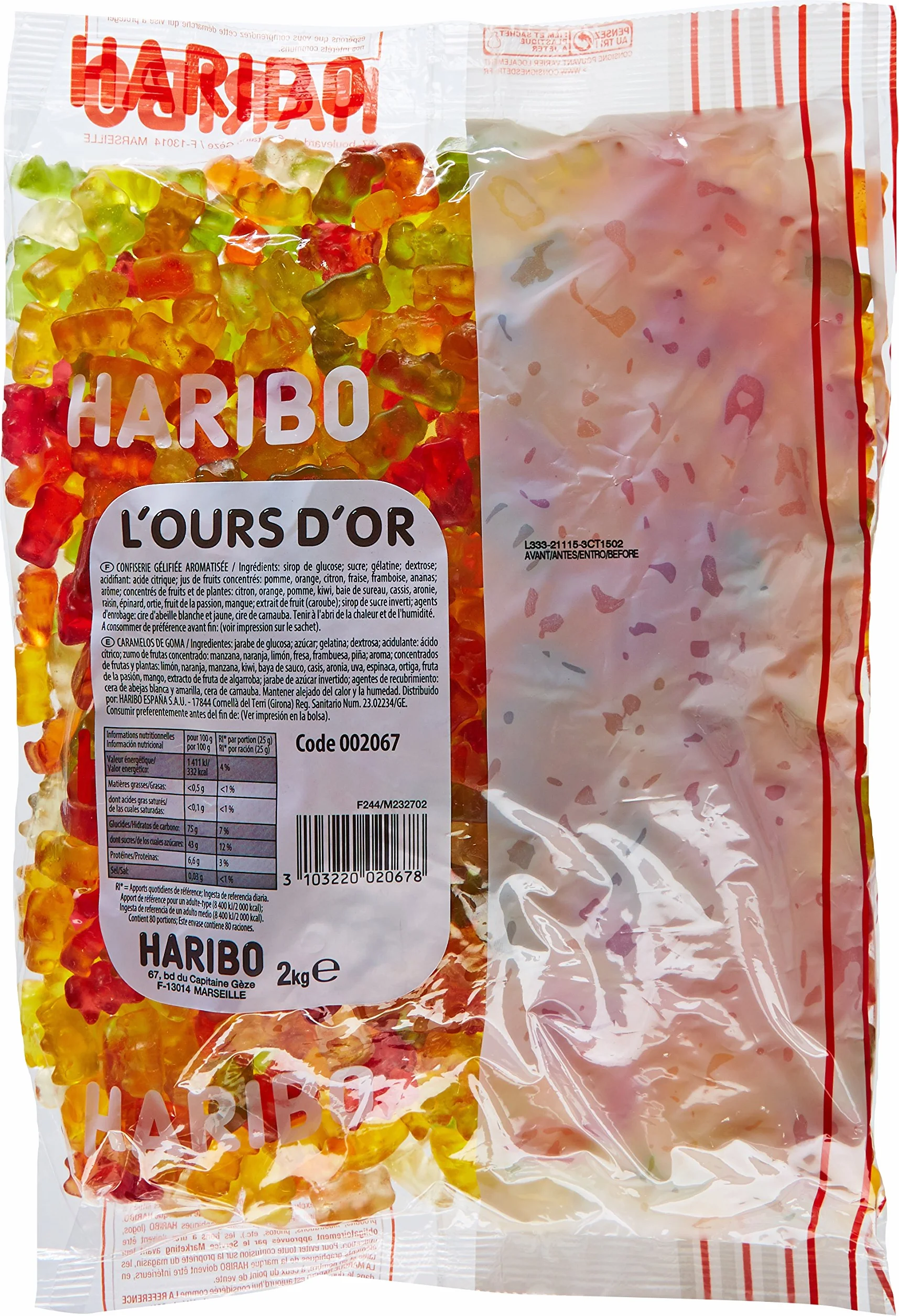 Haribo Bonbon Gélifié l'Ours d'Or 2 kg