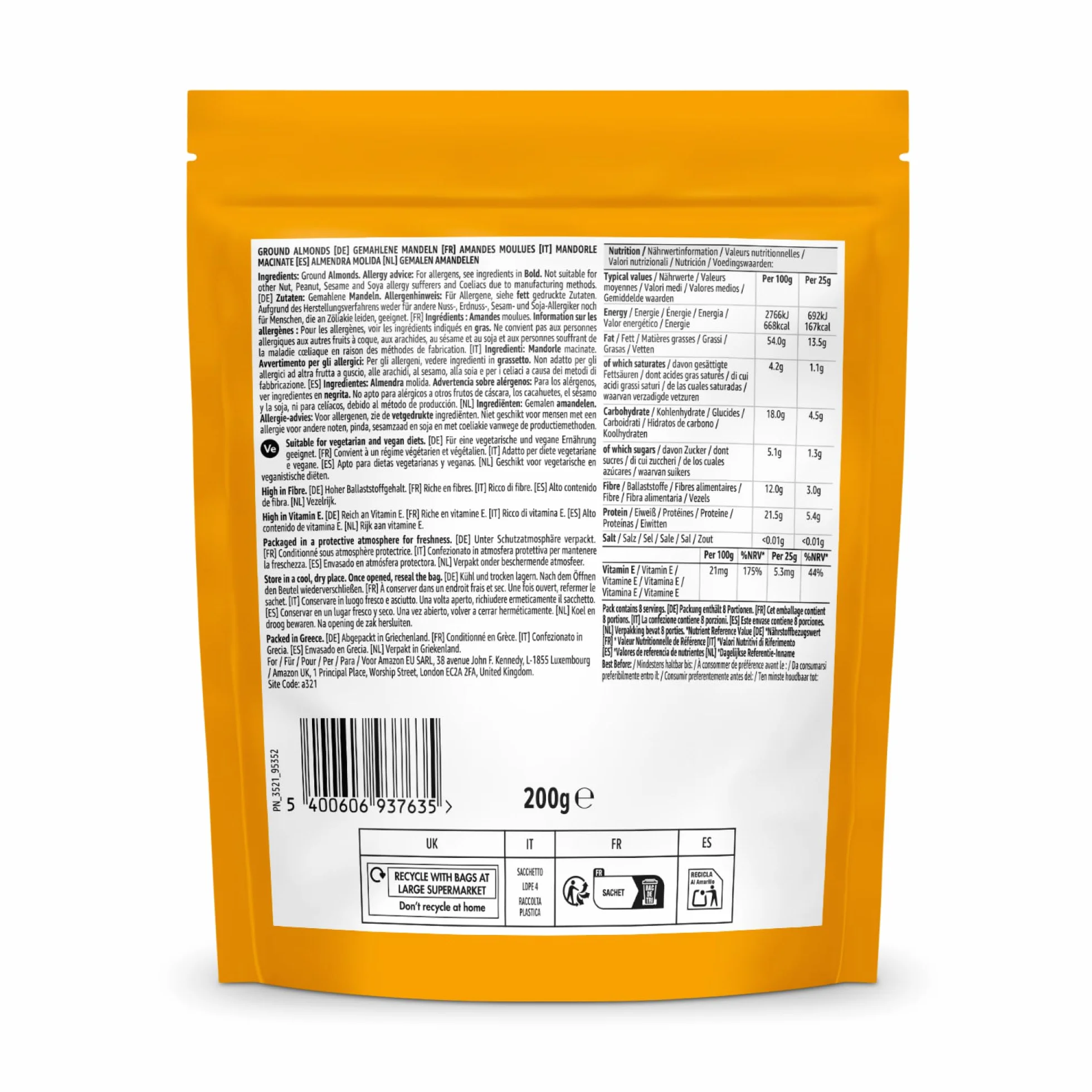 by Amazon Amandes Moulues - 200g, paquet de 5
