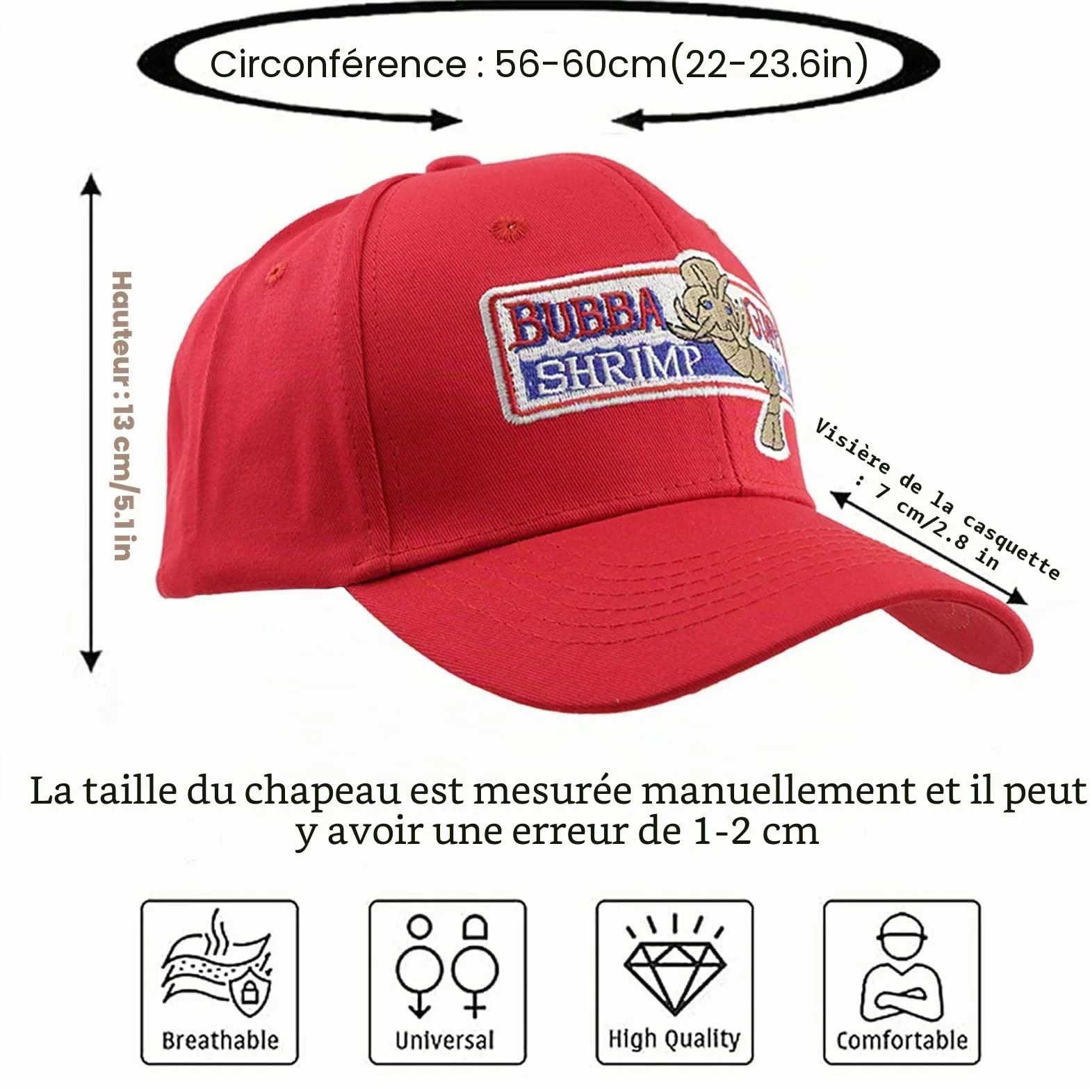 Bubba Gump Casquette de baseball réglable Brodée Forest Gump Chapeaux