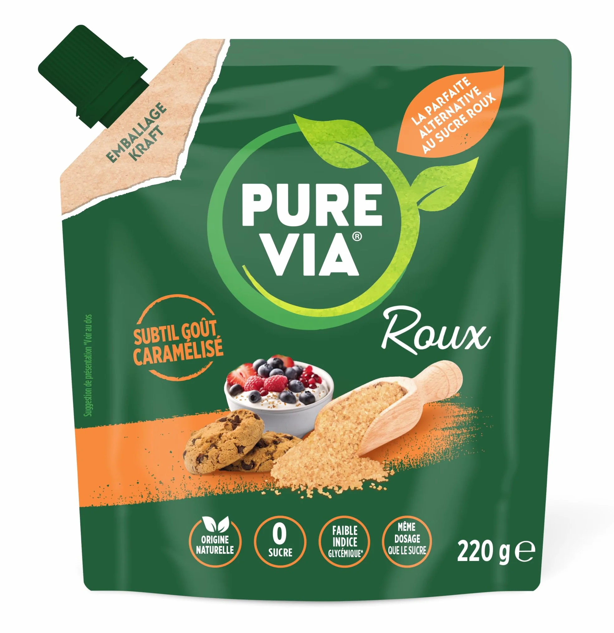 Pure Via Doypack Roux Alternative Naturelle au Sucre Roux, 220g