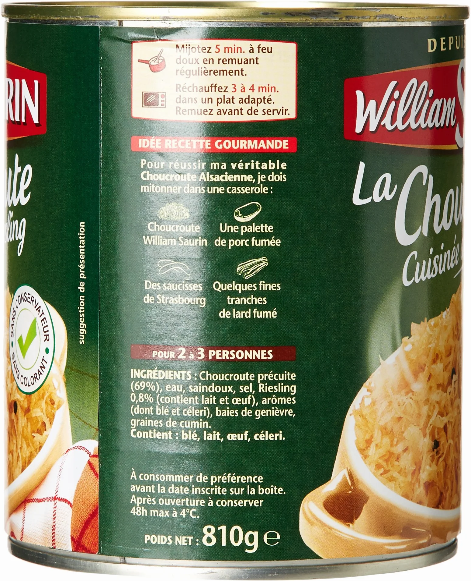 William Saurin Choucroute Cuisinée au Riesling 810 g - Lot de 6