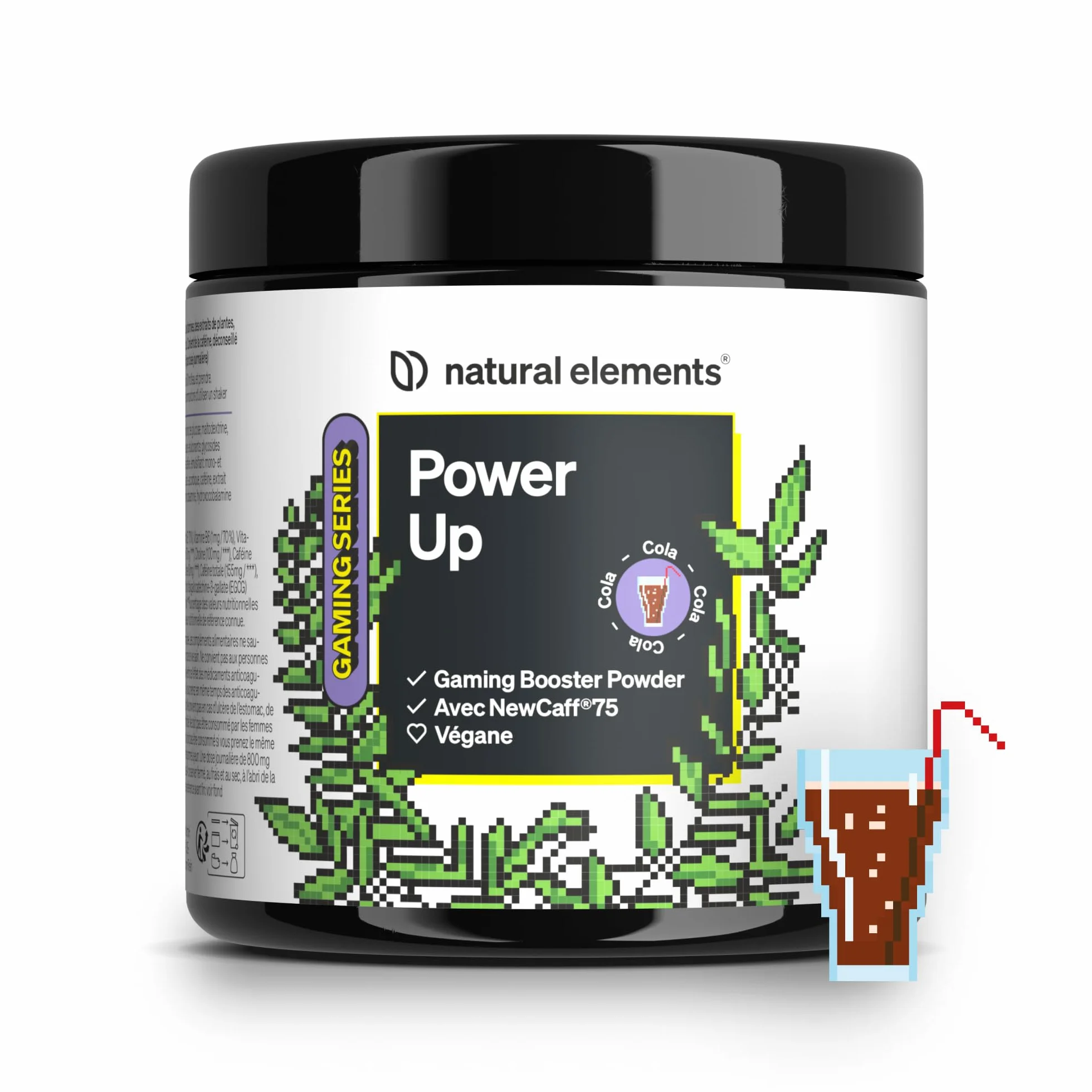 Power Up "Cola" – Booster avec caféine, NewCaff75, vitamines B, vitamine C, L-tyrosine, extrait de ginkgo et de thé vert – 40 boissons – végane, hautement dosé, avec stevia – produit en Allemagne
