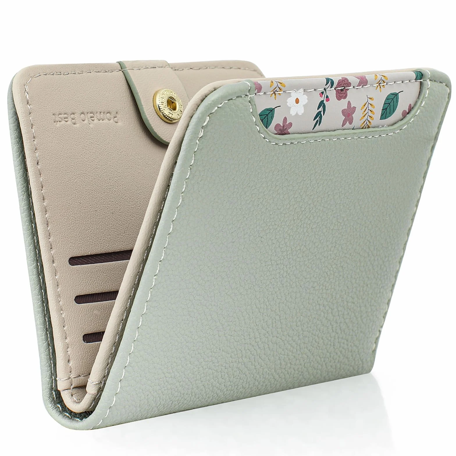 Petit Portefeuille Femme Protection RFID Cuir PU Souple Design Imprimé Léger Pratique Cartes Crédit Menthe Verte
