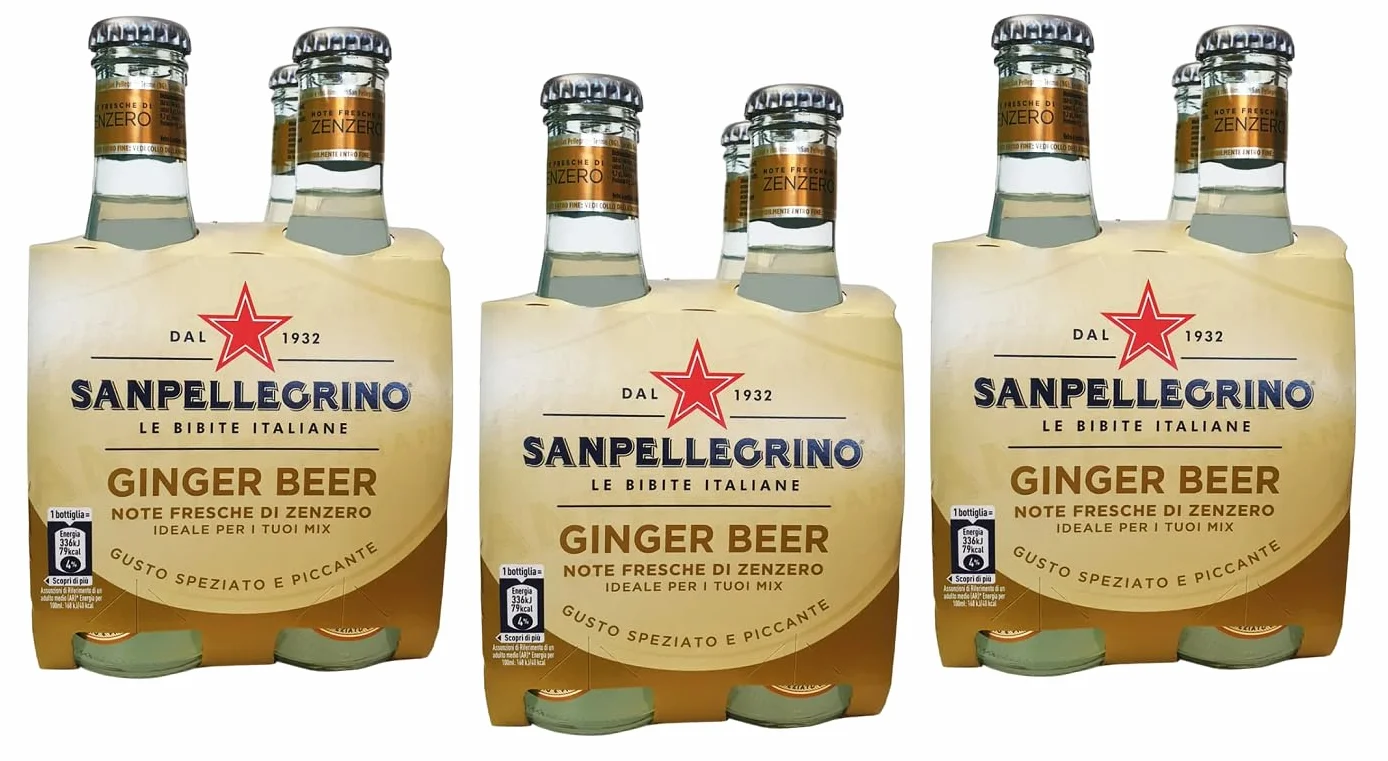 San Pellegrino Lot de 12 bouteilles en verre jetables sans alcool italienne gazeuse avec notes de gingembre 20 cl