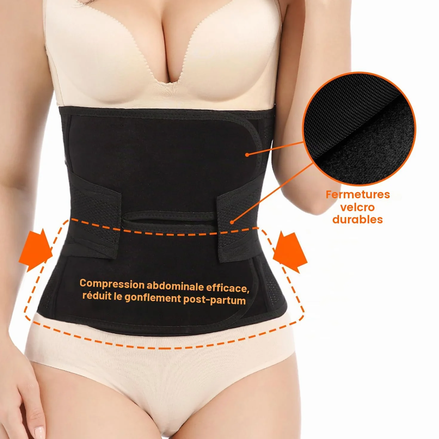 Trendyline Ceinture ventrale post-partum Ajustable Respirante pour Femmes Noir Moyen