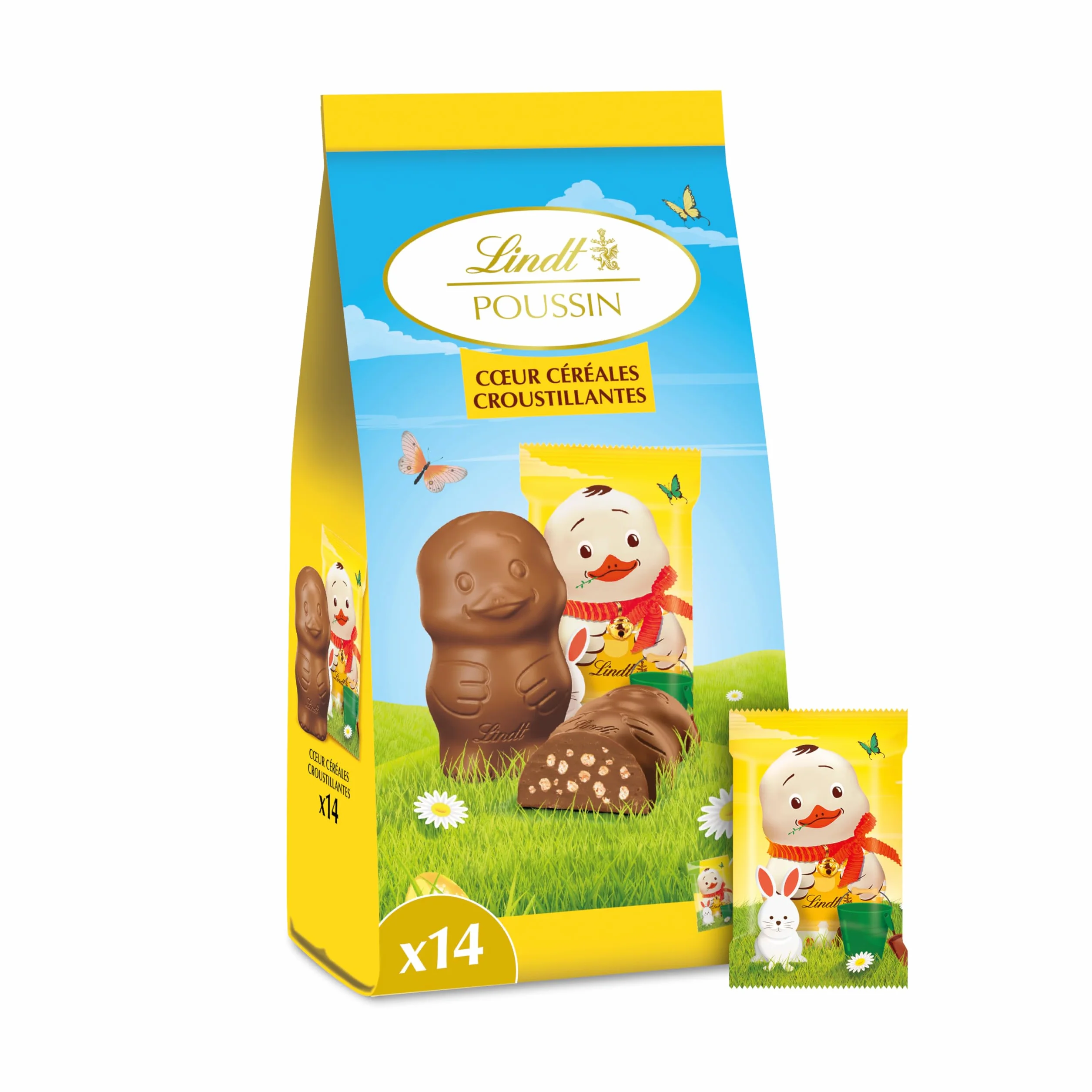 Lindt - POUSSIN - Sachet de Mini-Moulages fourrés - Chocolat au Lait et Céréales Croustillantes - Idéal pour Pâques, 130g