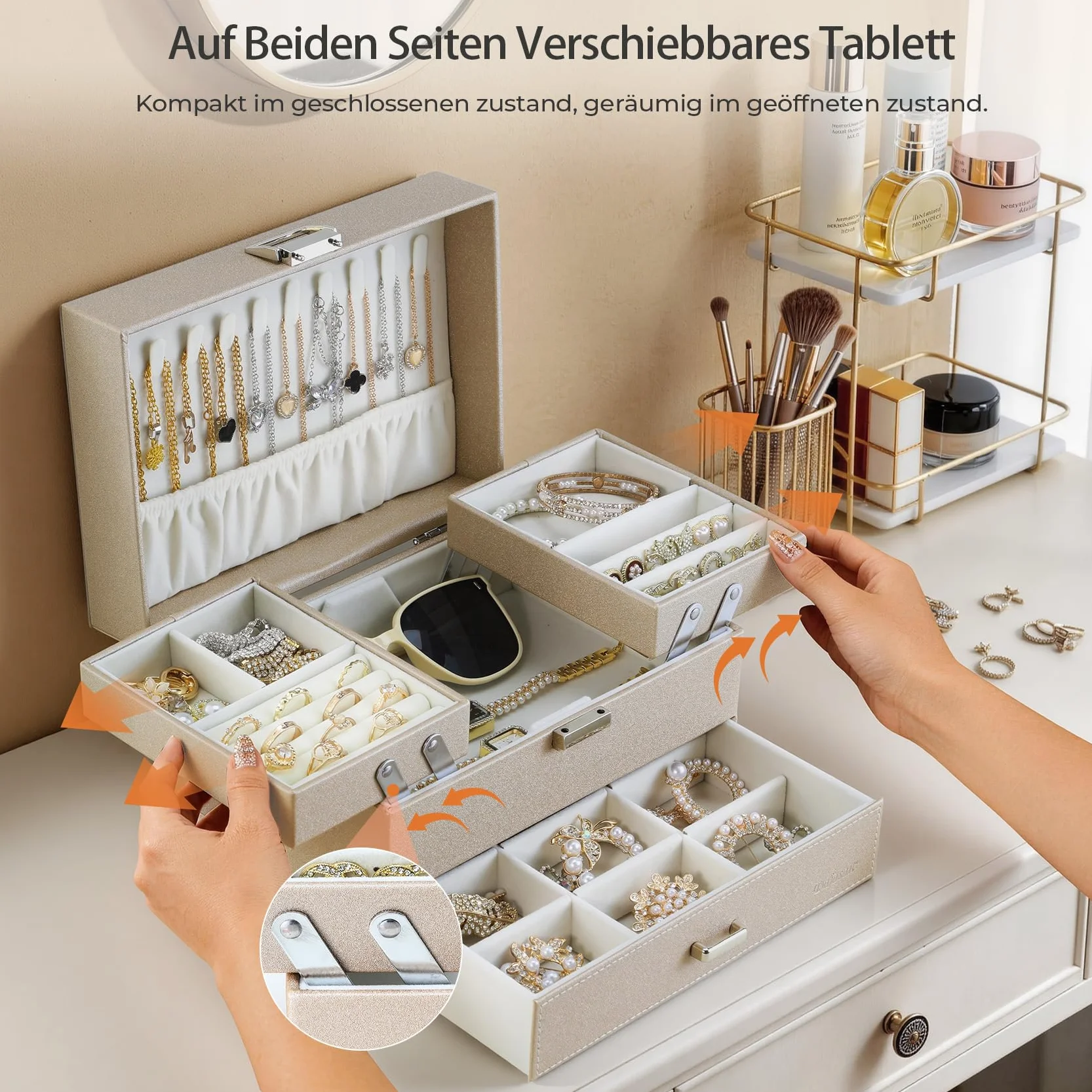 Dajasan Boîte à Bijoux 3 Couches Grande Coffret à Bijoux avec Support Métallique Mobile Cuir PU pour Coiffeuse