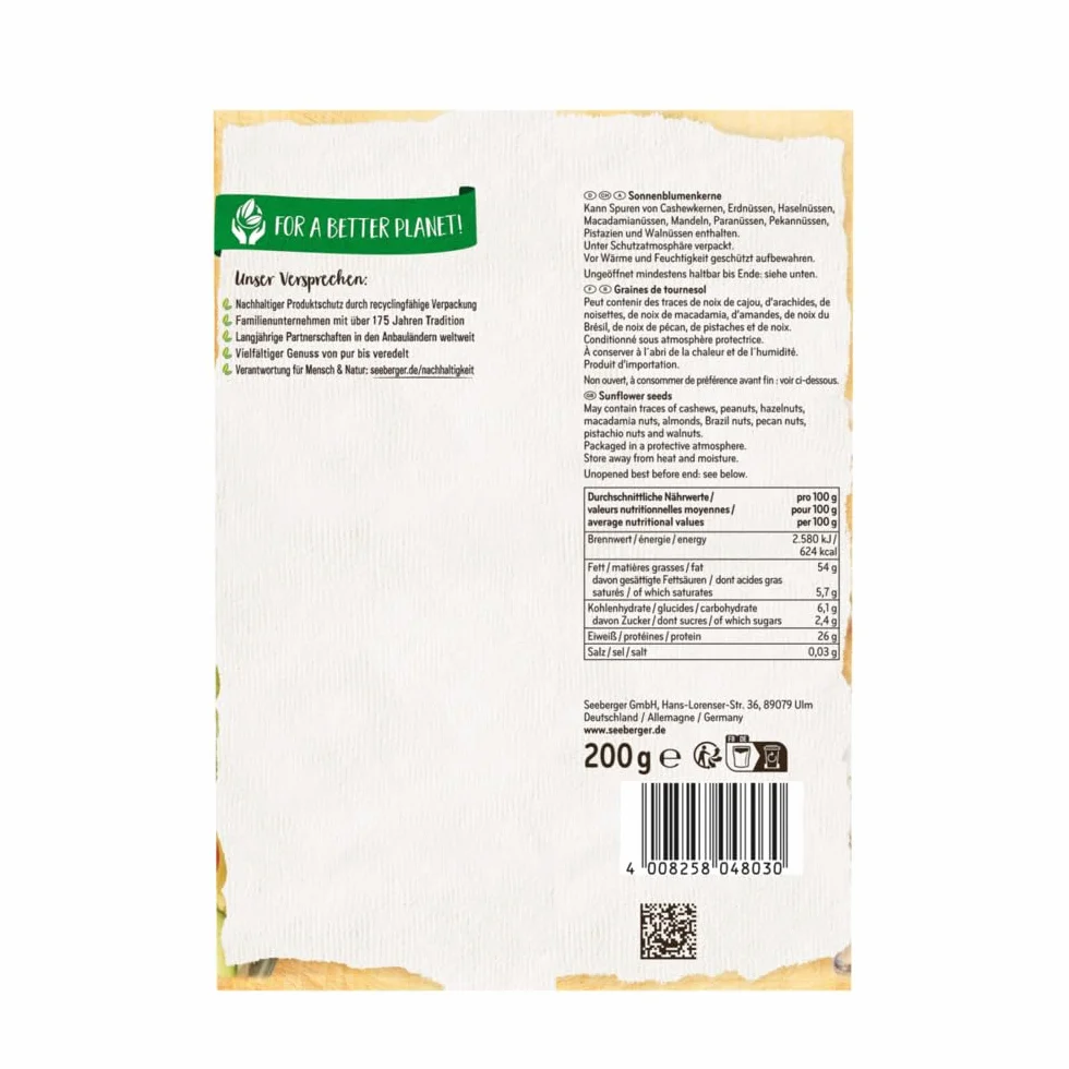 Seeberger Lot de 13 graines de tournesol : noisettes, beurrées et aromatiques de qualité supérieure - Idéal pour la cuisson ou comme garniture, végétalien (13 x 200 g)