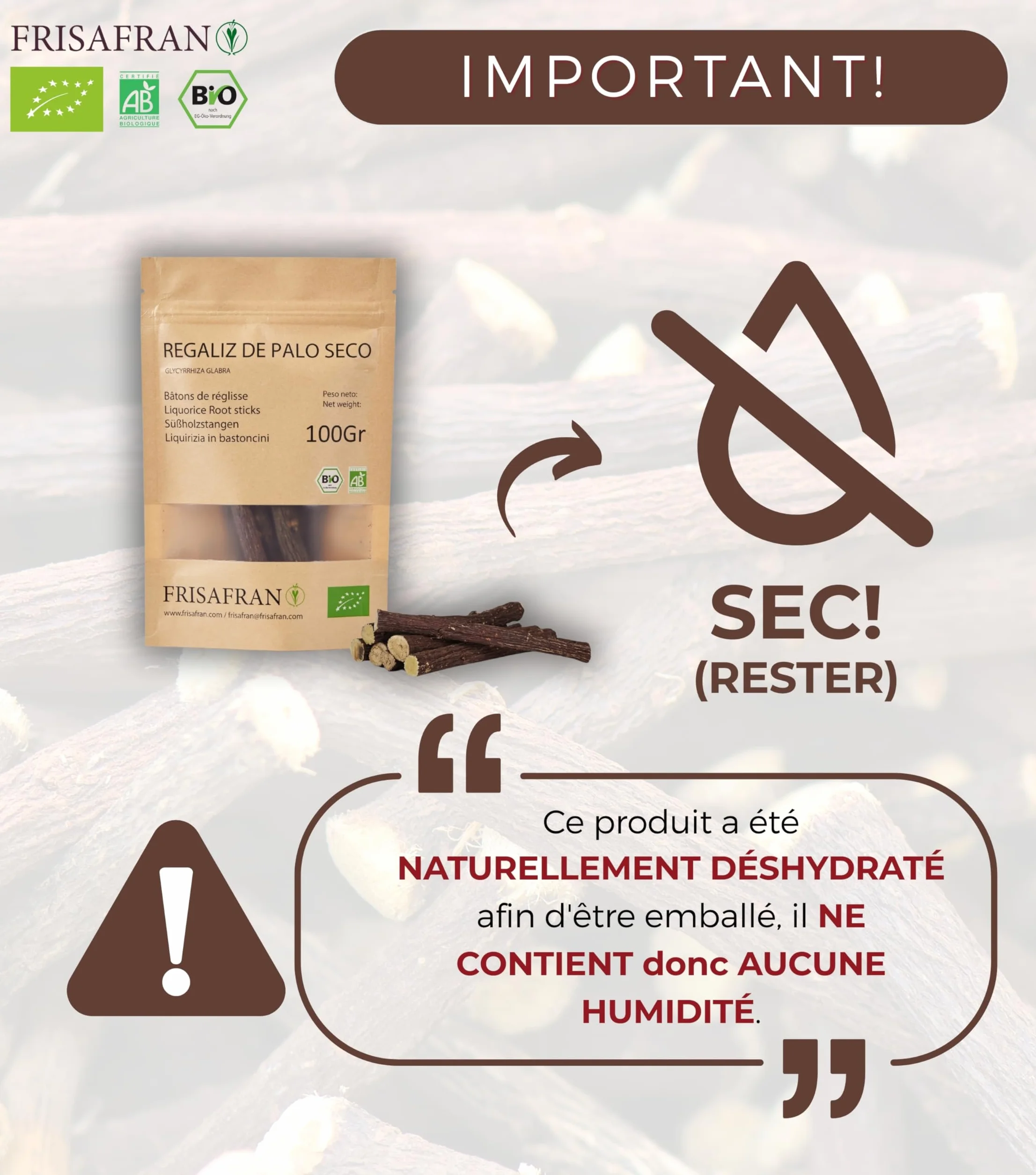 FRISAFRAN Bâton de réglisse BIO 50g Espagne Réglisse