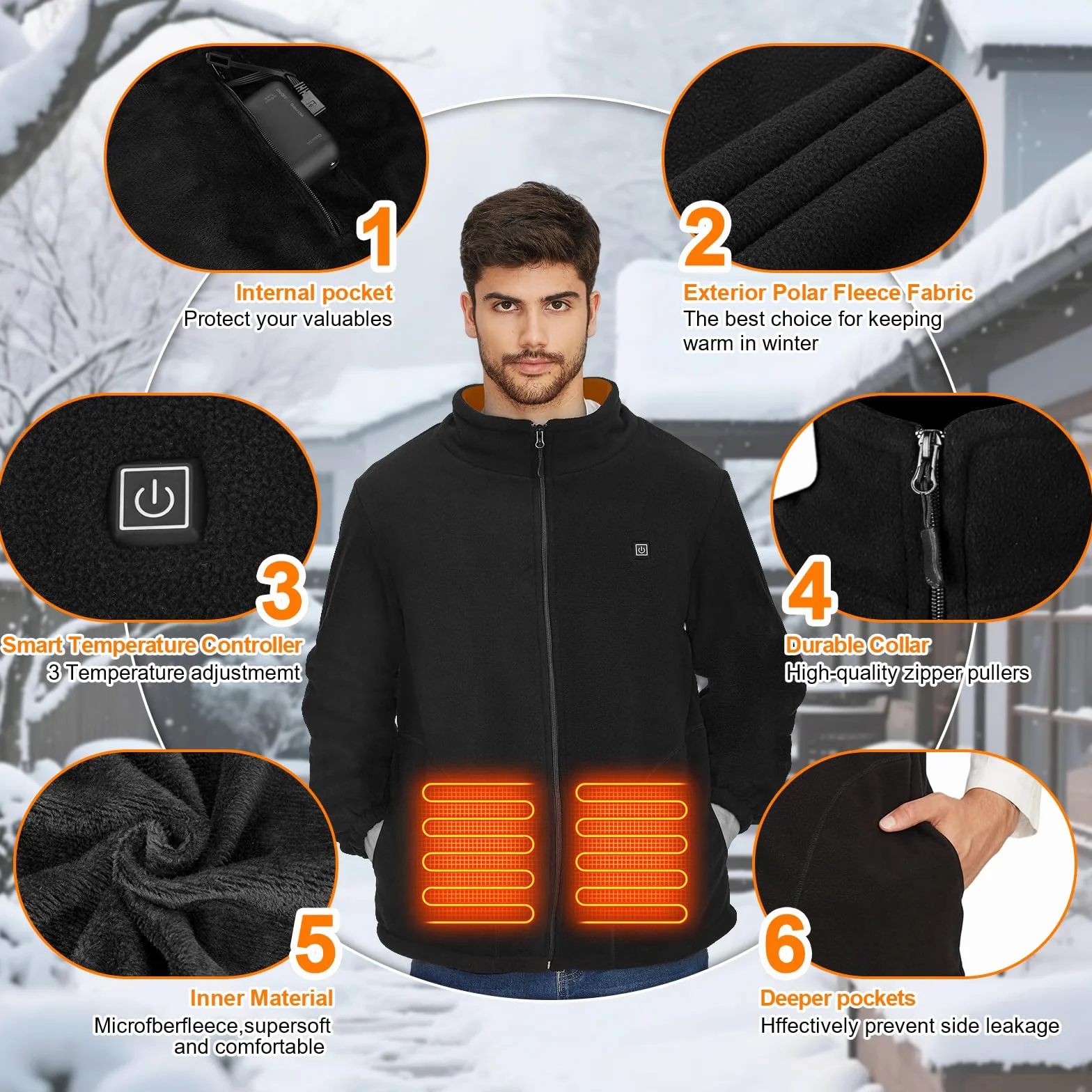TOUVE Veste Chauffante Homme Femme Sans Manche 5 Zones 3 Niveaux Chauffage