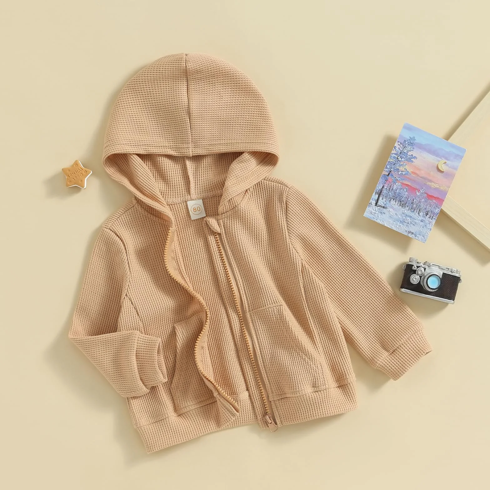 Carolilly Sweat-Shirt à Capuche Zippé Enfant Bébé Unisexe, Veste Garçon Fille Printemps Automne (1-5 ans)