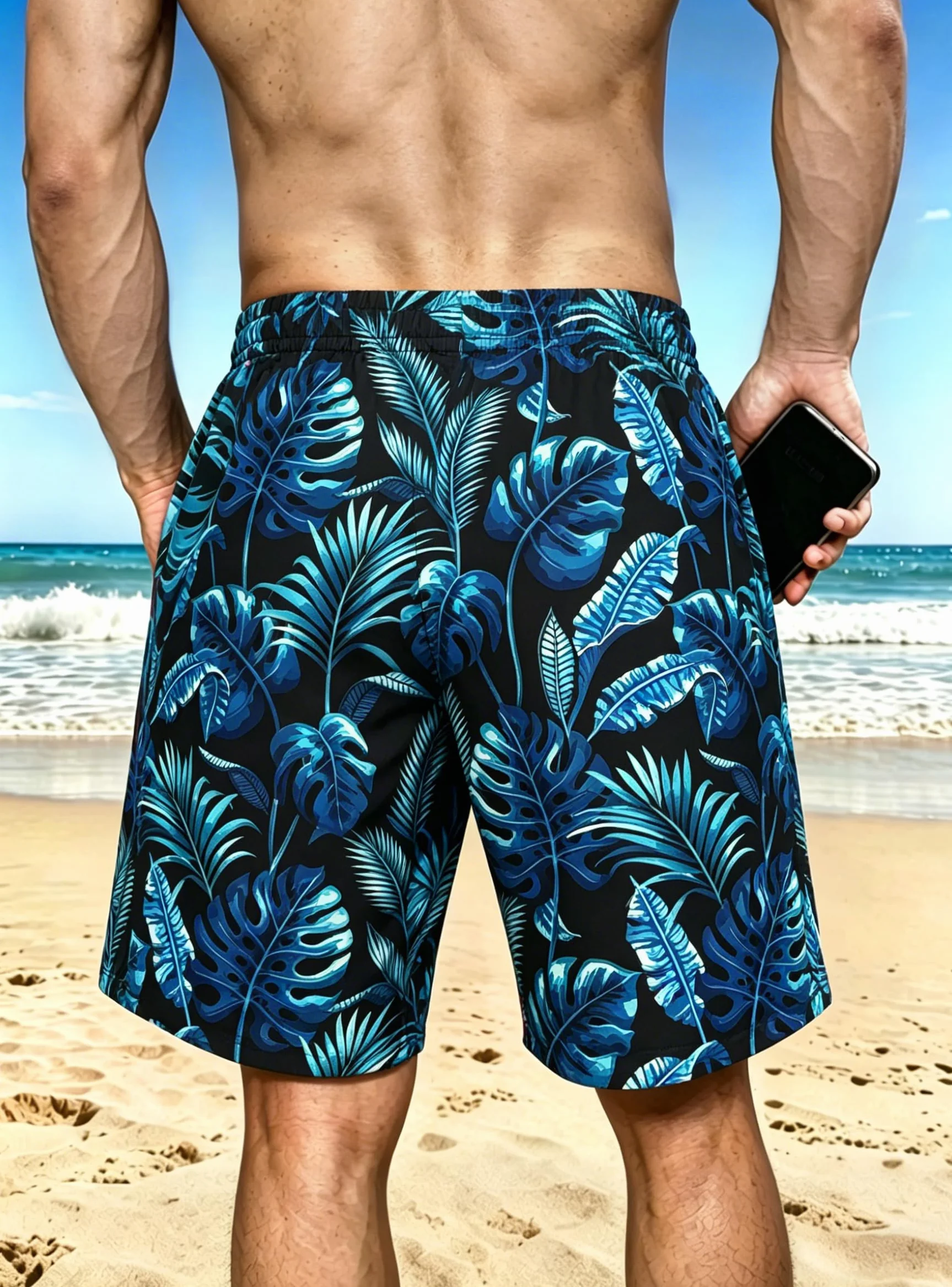 Short de Plage Hawaiien Homme avec Doublure en Maille et Poches S-4XL