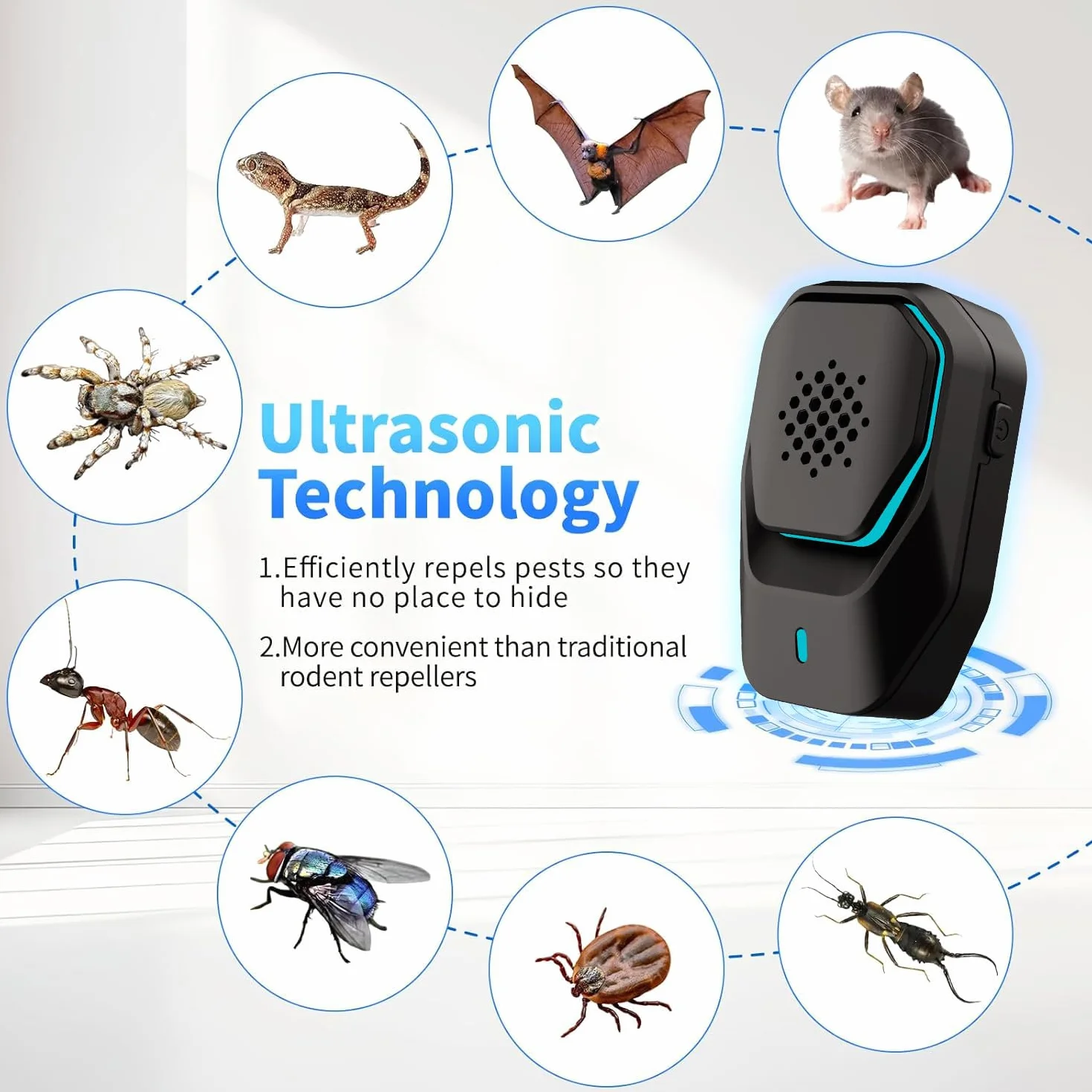 Ashmita Ultrasons répulsifs Souris et Rats,4 dispositifs Portables d'évitement de Souris à ultrasons, Prise Anti Moustique intérieure, Rongeur araignée Efficace Contre Les ravageurs de Bureau