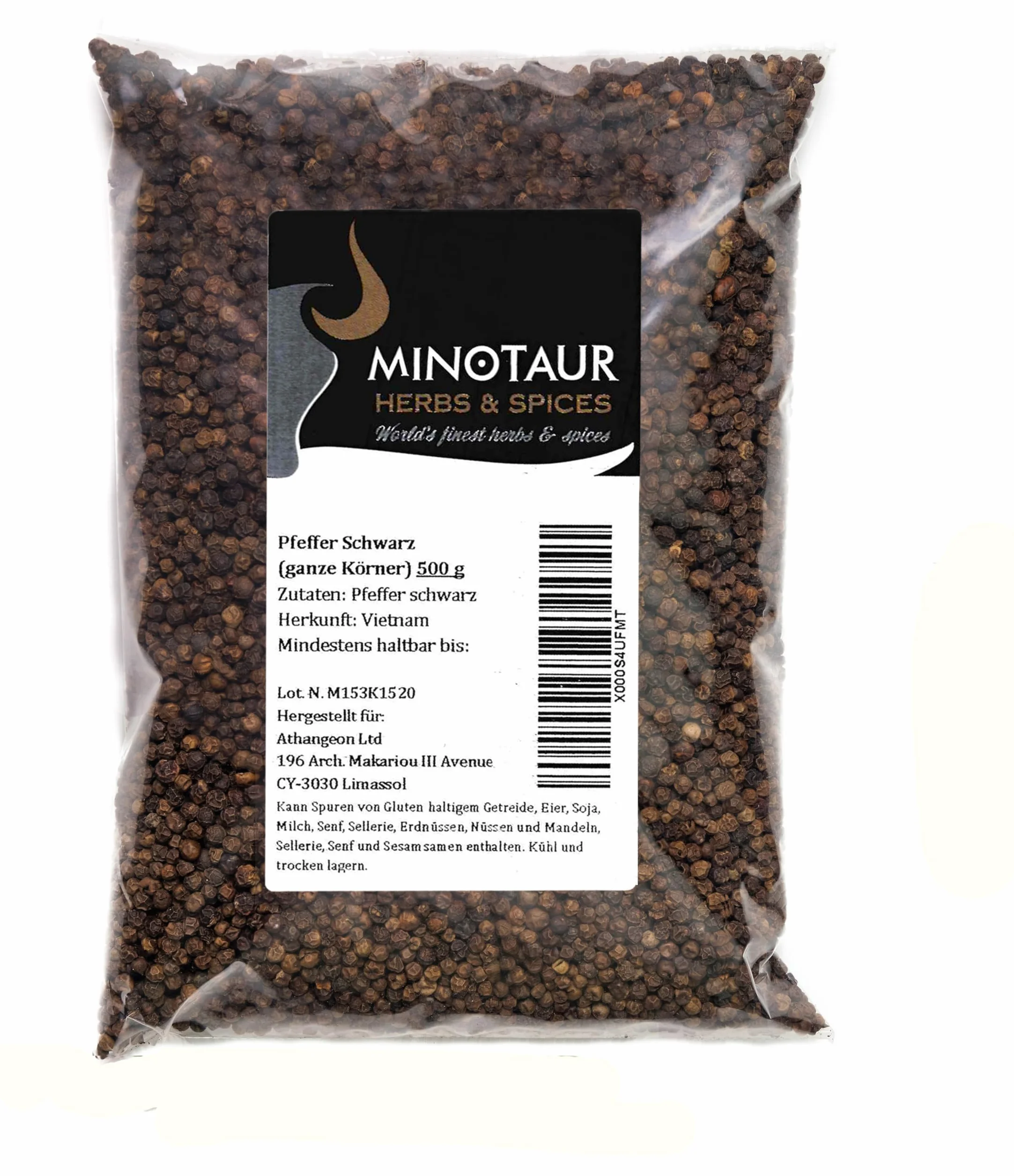 Minotaur Spices | Poivre noir, Poivre en grains entier, 2 x 500 g (1 kg)