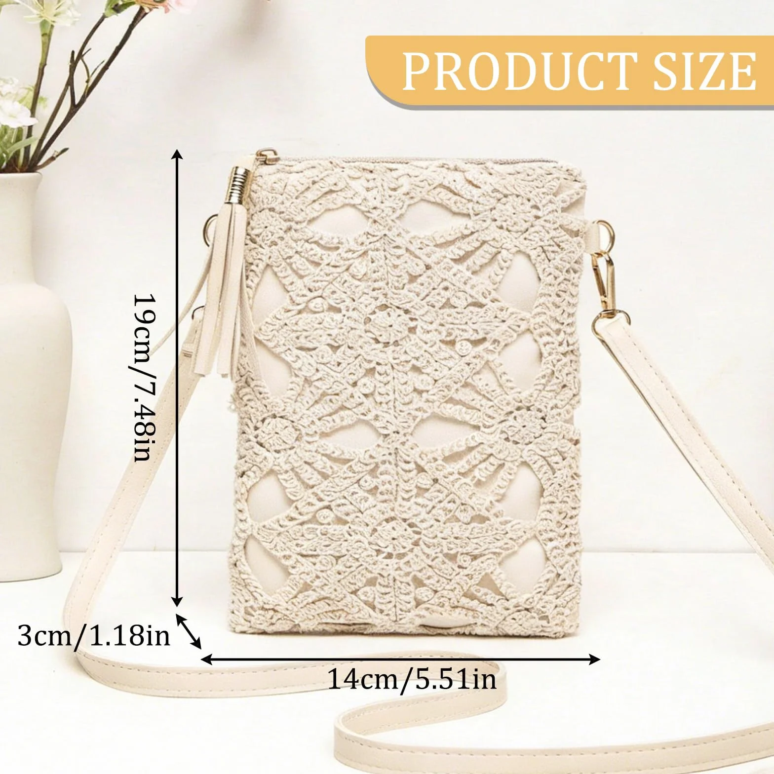 Sac à Main Femme Cuir Blanc Fleurs Ajourées Bandoulière Fermeture à Glissière Besace Pochette