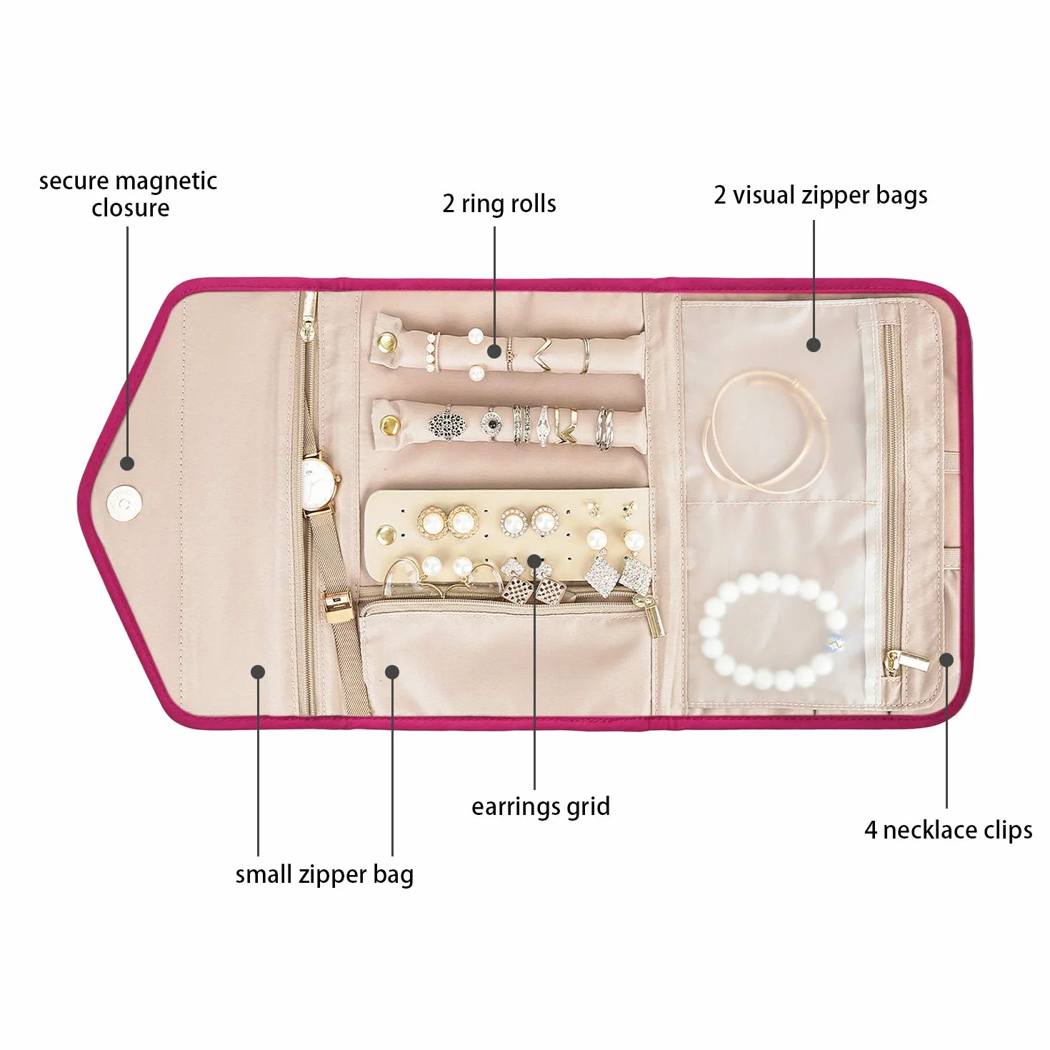 Bagsmart Trousse à Bijoux Voyage Sacoche Rangement Organisateur Rose