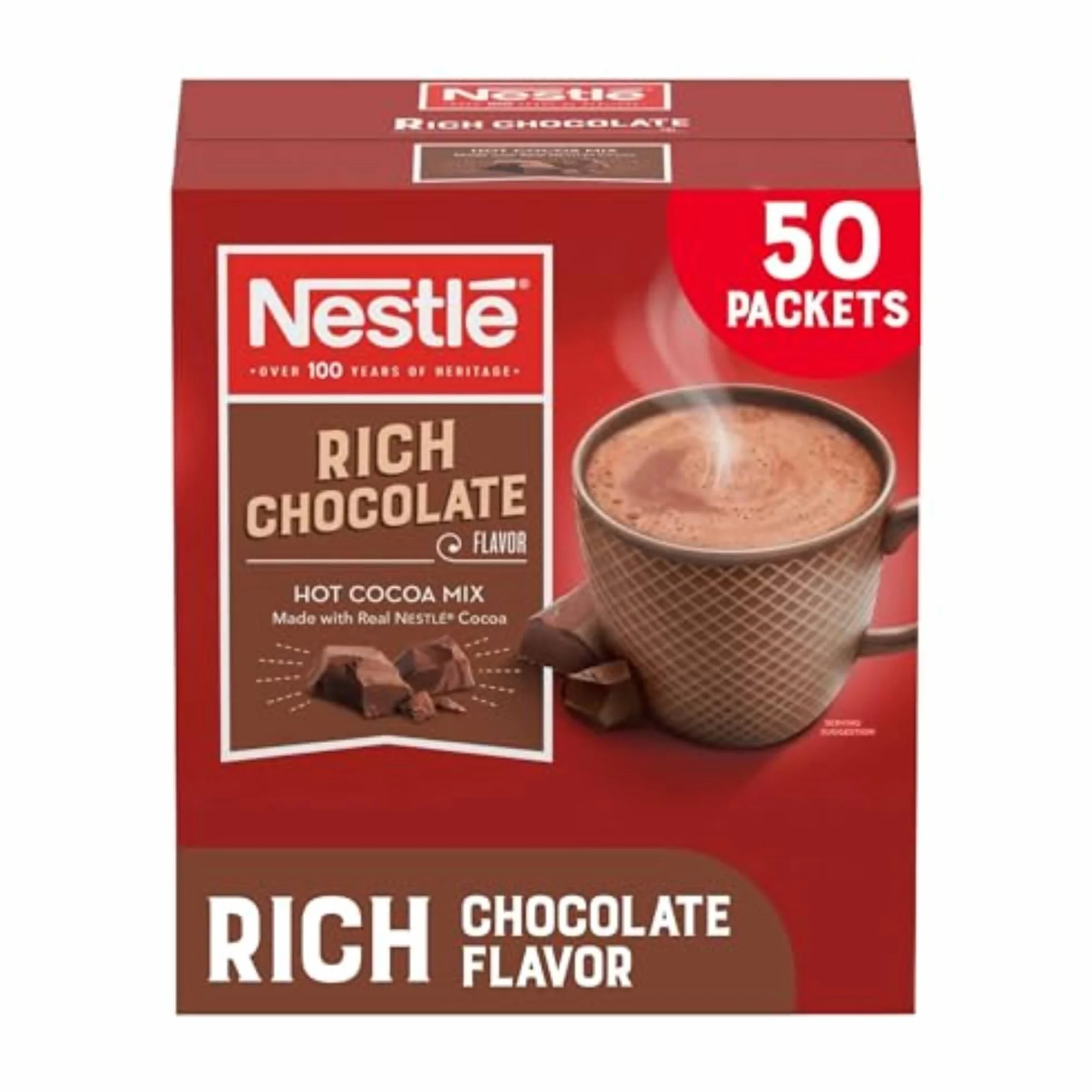 Instant Hot Cocoa Mix, Rich Chocolate, 0.71 oz Packets, 50/Box, Sold as 1 Box