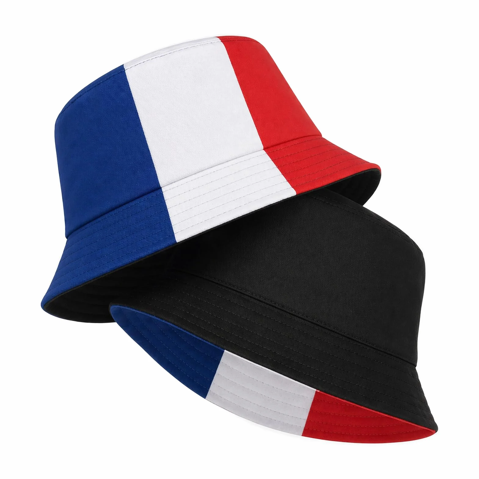 Chapeau Supporter Réversible Tricolore Bleu Blanc Rouge pour Match Football Coupe du Monde, Pliable et Respirant 56-58 cm