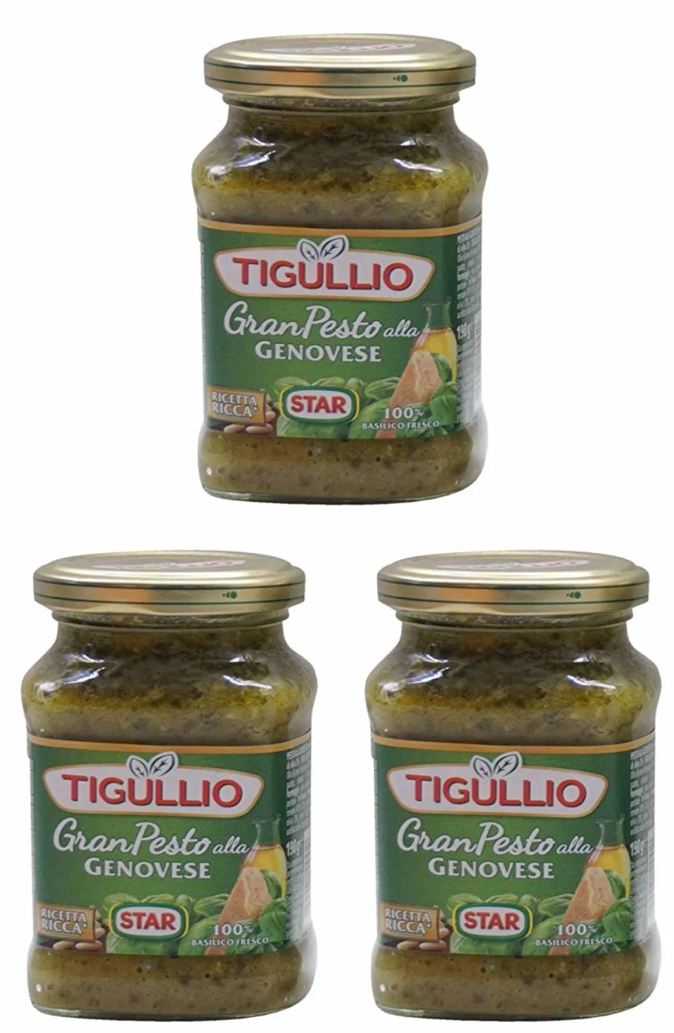 Tigullio: Lot de 3 paquets de pesto génois « Gran Pesto alla Genovese » - 190 ml