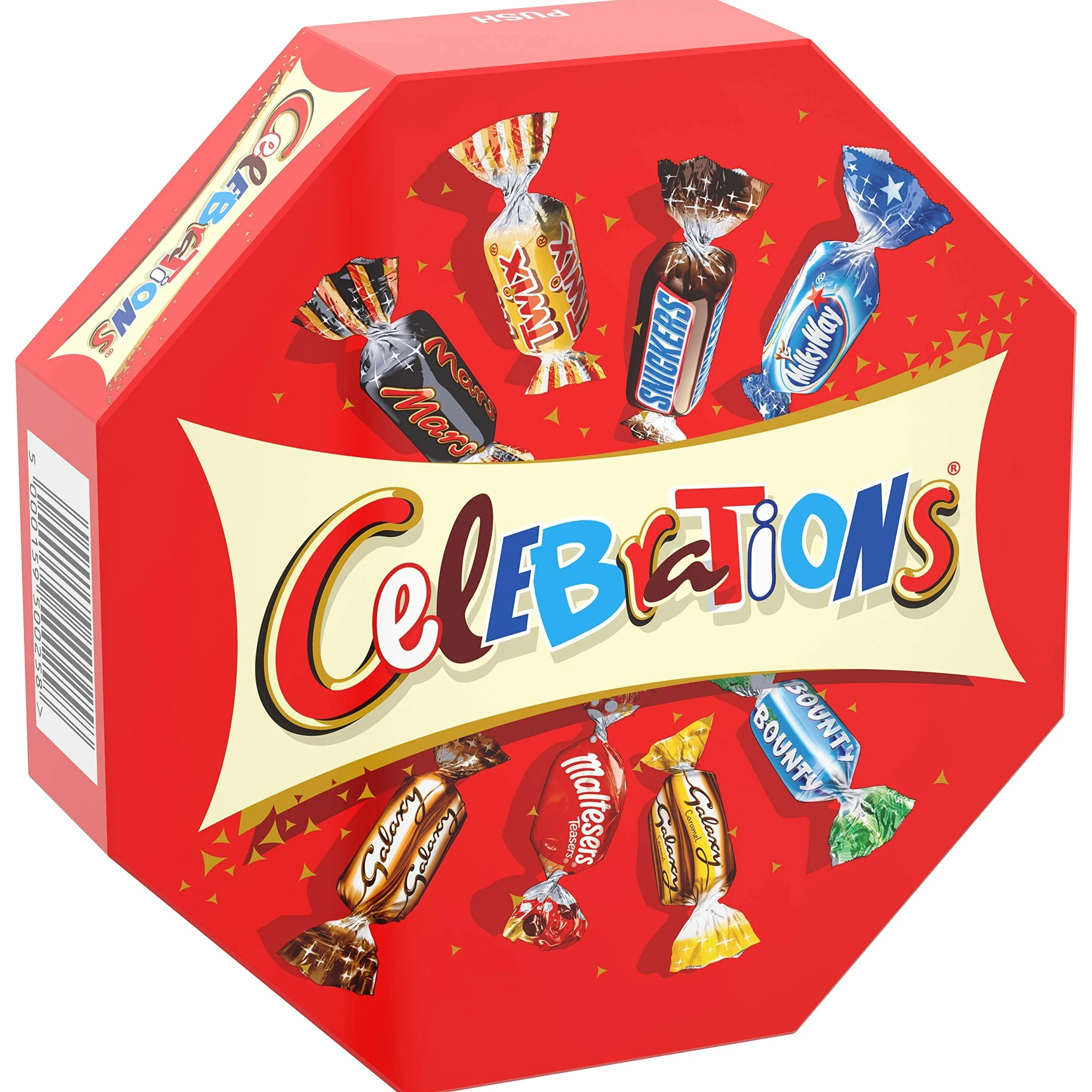 CELEBRATIONS - Coffret Chocolats Octogonale 186g - Assortiment de Mini Chocolats au Lait Individuels - Boîte Cadeau - Cadeau Idéal pour Noël - SNICKERS, TWIX, MARS, MALTESERS, BOUNTY et autres