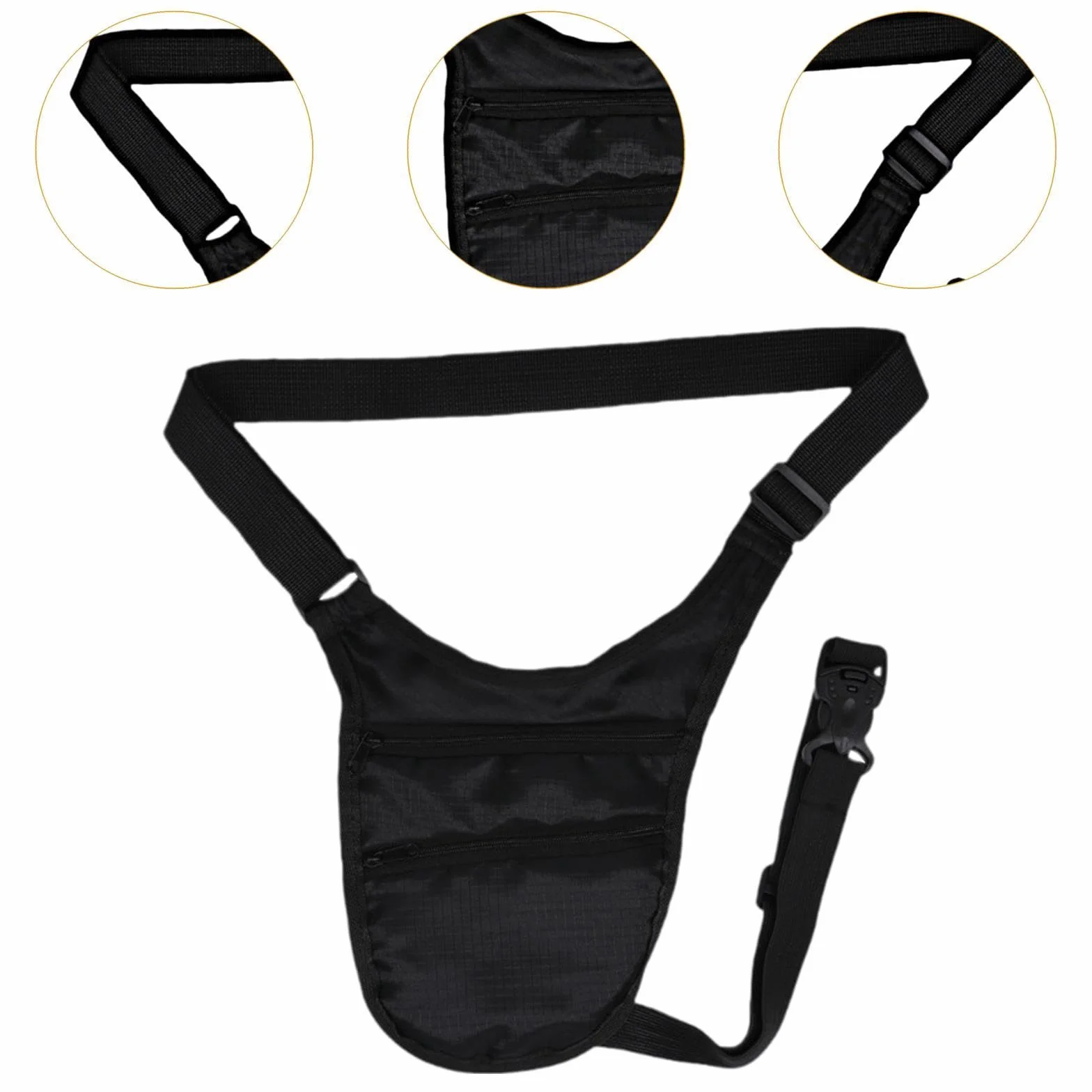 Sac sous les aisselles dissimulé ceinture réglable pochette sport téléphone voyage plein air Noir M 32x32 cm