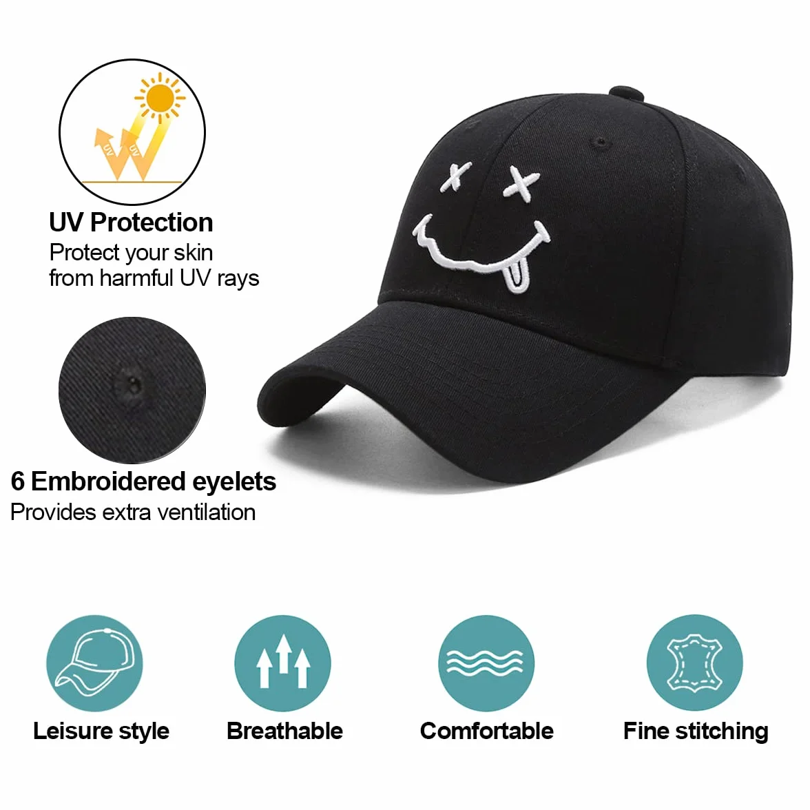Baynetin Casquette de Baseball Coton Anti-Soleil avec Brodée Réglable Homme Femme Unisexe