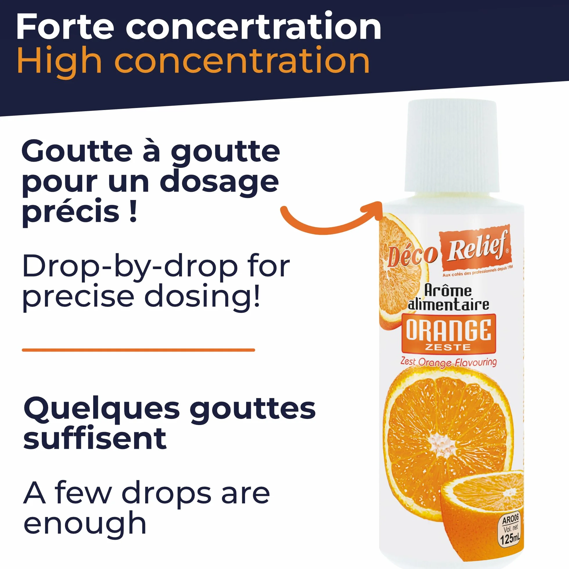 Déco Relief - Arôme Liquide Orange 125 ml - Arôme Alimentaire Pâtisserie & Yaourtière - Pour Gâteaux, Pâtisseries, Yaourts - Arôme Concentré - ARO06