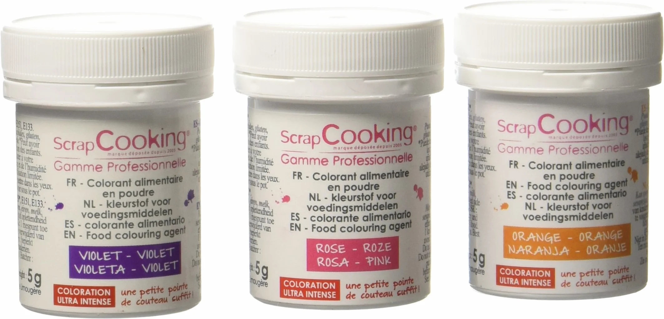 SCRAP COOKING Kit 3 Colorants Artificiels, Orange/Violet/Rose, 15 g