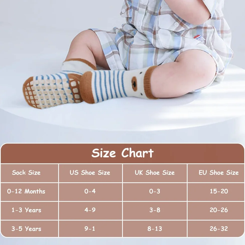 Vicloon Chaussettes Antidérapantes Bébé Coton 100% Fond Silicone 5 Paires Multicolore