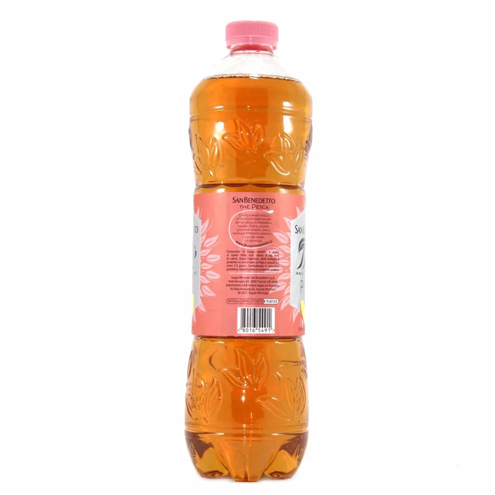 San Benedetto the pesca 6x 1,5 L, thé glacé le «Peach Pet jetable, thé glacé rafraîchissant, sans conservateurs et colorants artificiels + Italian Gourmet polpa 400g