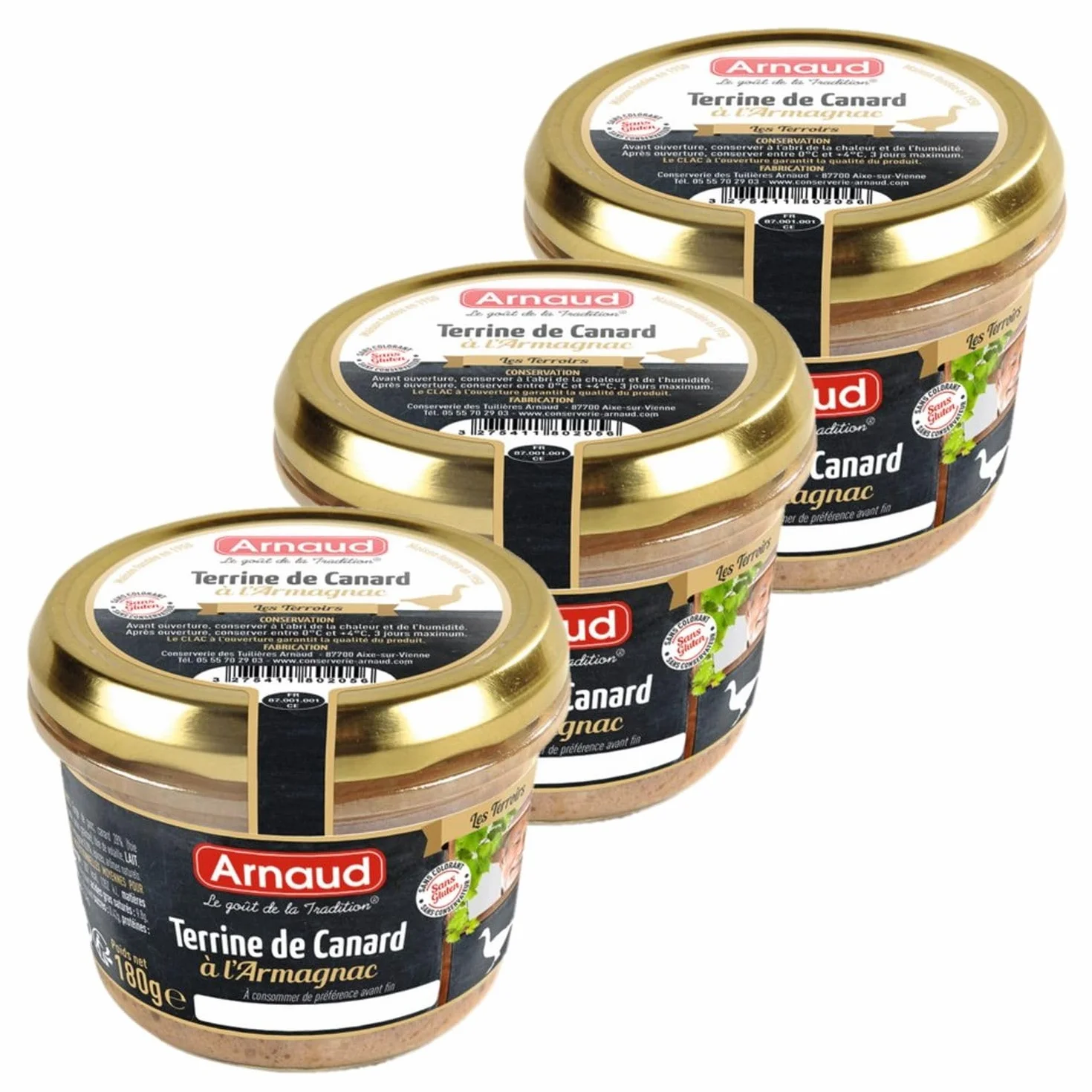 Lot 3x Terrine de canard à l'Armagnac - Bocal 180g